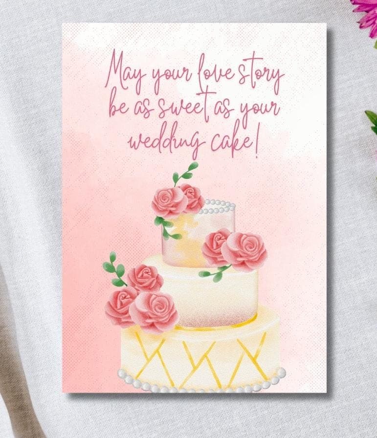 Wedding Cake Greeting Card, Sweet Love Story, Blank Inside