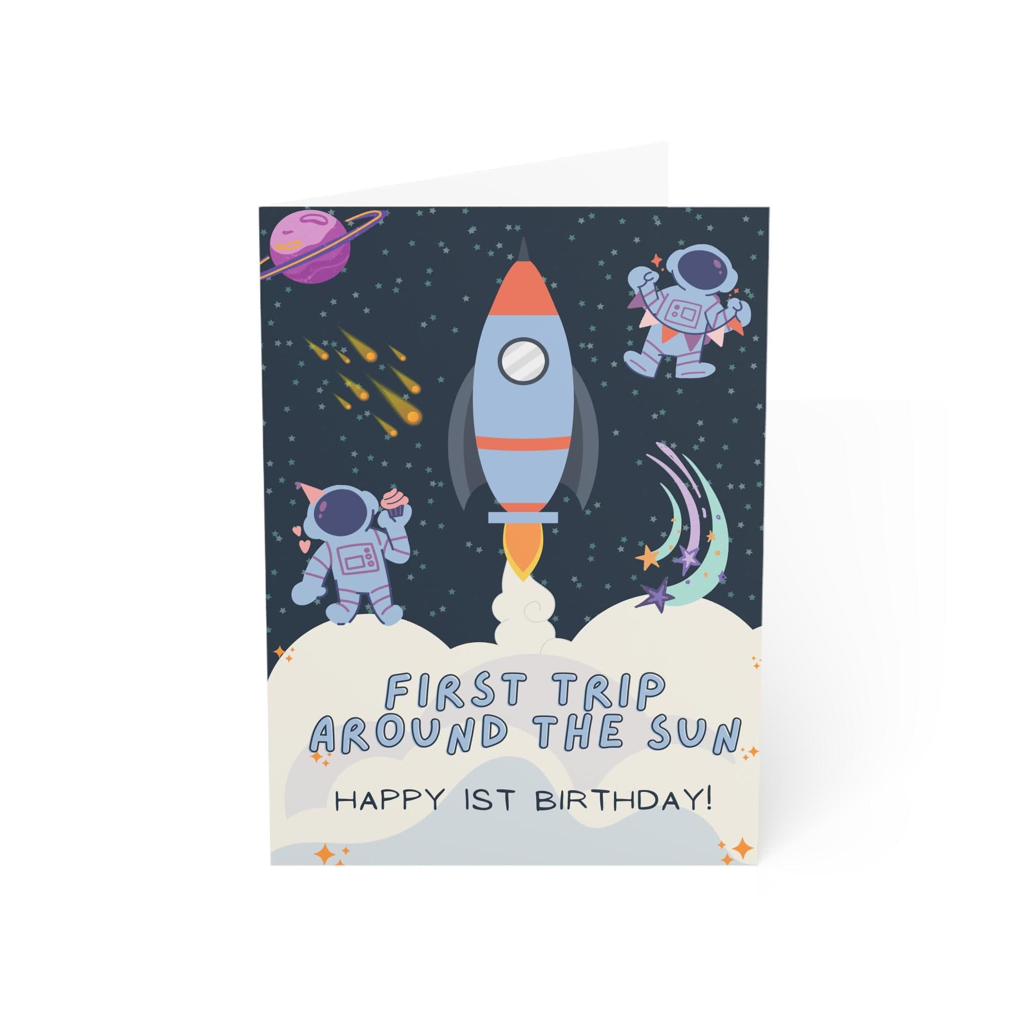 Space Theme First Birthday Card for Boy (4.25x6.25) - image 3