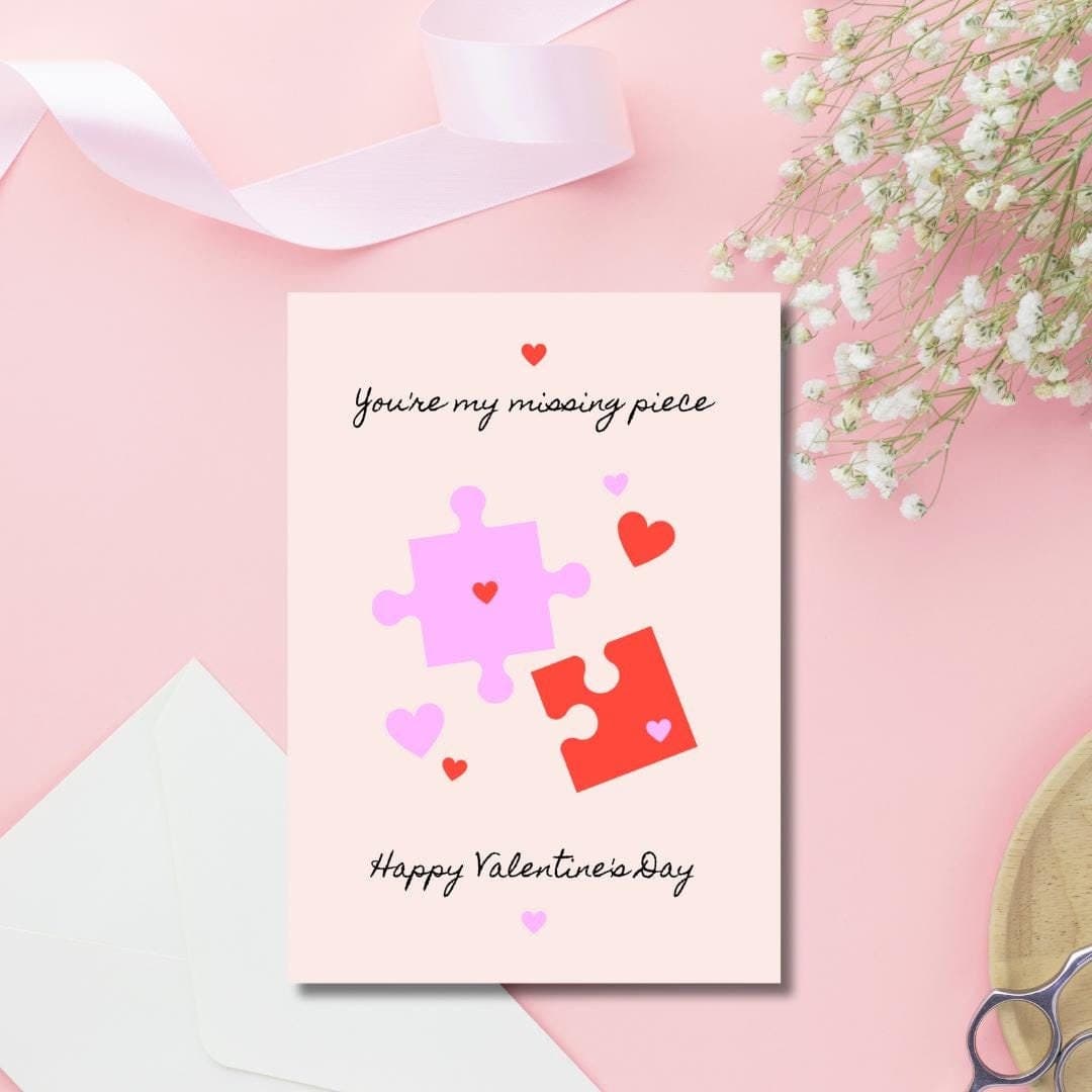 Happy Valentines Day Card, Puzzle Piece Valentines Day Card, Valentines day greeting cards
