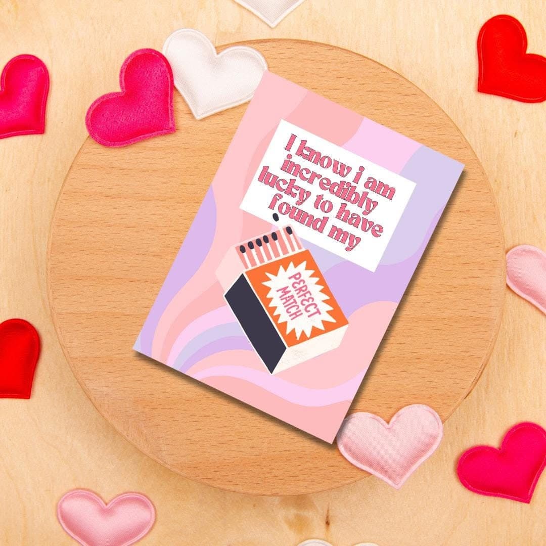 Happy Valentines Day Card, Found My Match Valentines Day Greeting Card , Matchbox Pun Valentines Day Greeting Card