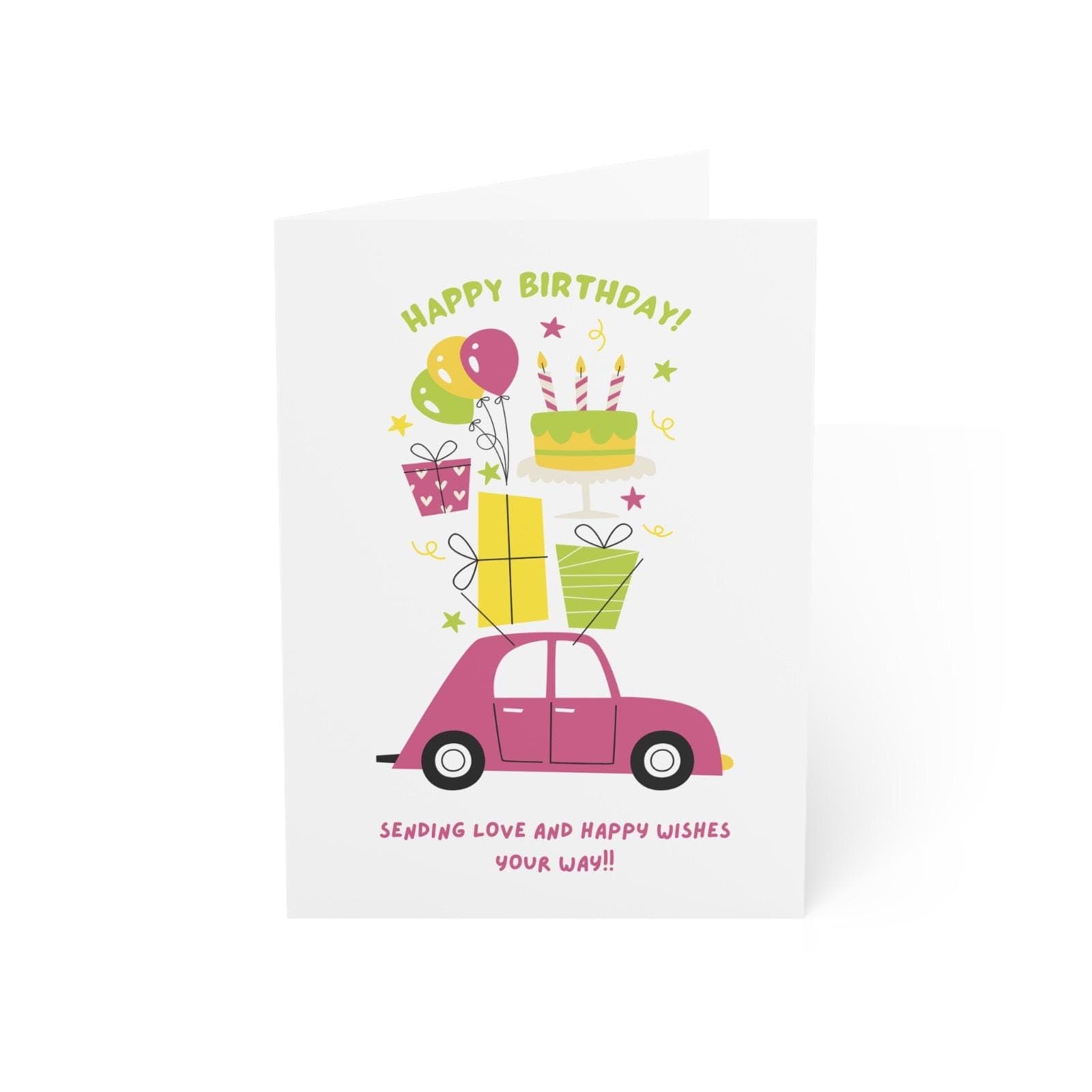 Birthday Card: Car with Gifts Design, 4.25x6.25, Blank Inside - image 3