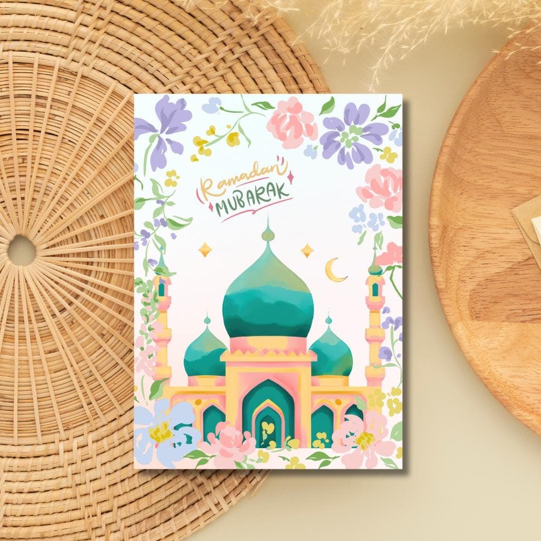 Ramzan Mubarak Greeting Card, Ramadan Mubarak Greeting Card, Islamic Holy Month Card, Islamic Greeting Card, Mosque Ramadan Card