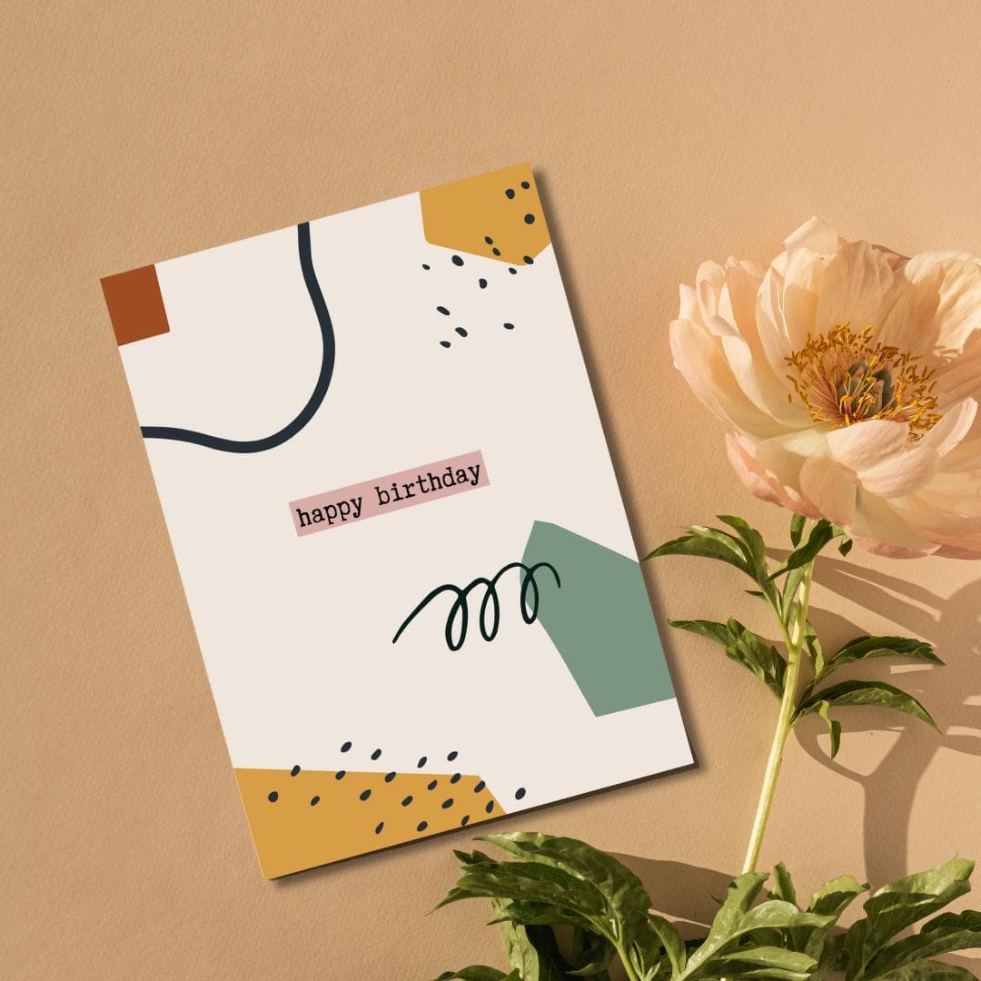 Abstract Happy Birthday Card: Modern Design, Blank Inside