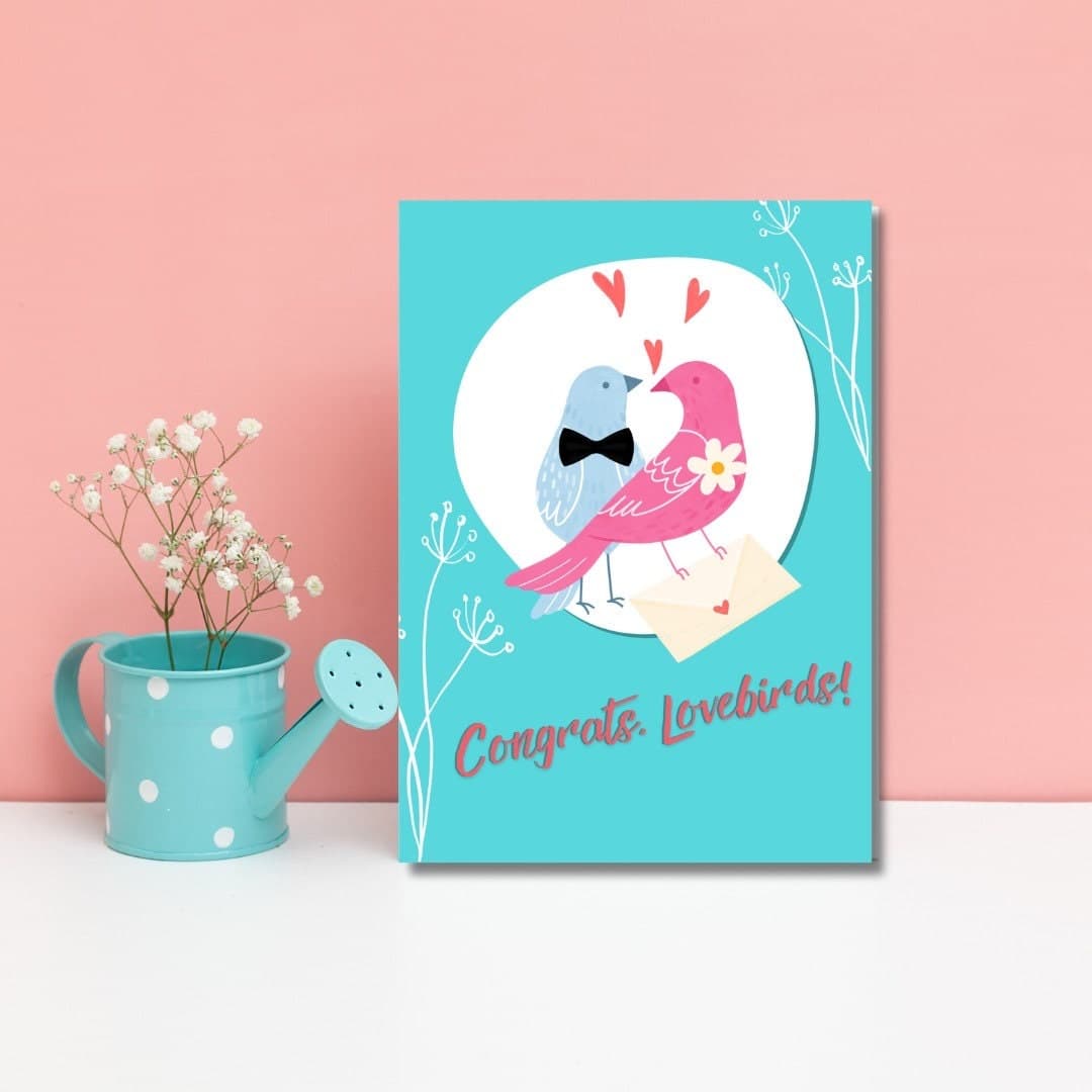 Love Birds Wedding Card, Congrats Card (4.25x6.25)