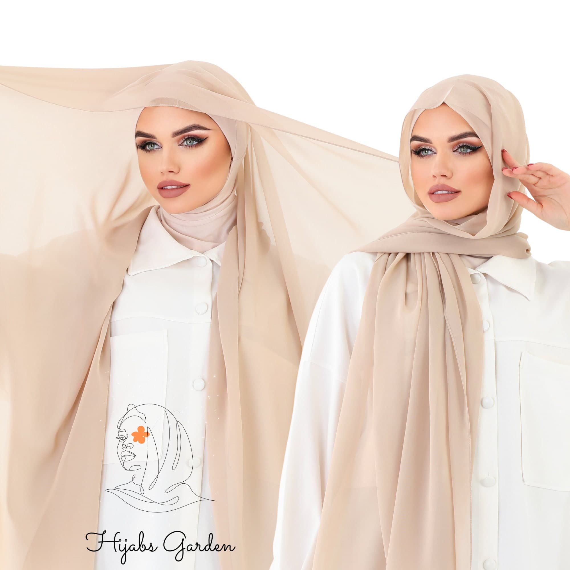 Buy 2 Get 1 FREE, Instant Chiffon Hijab, Ready to Wear Wrap, Cotton Underscarf, Beige Muslim Scarf