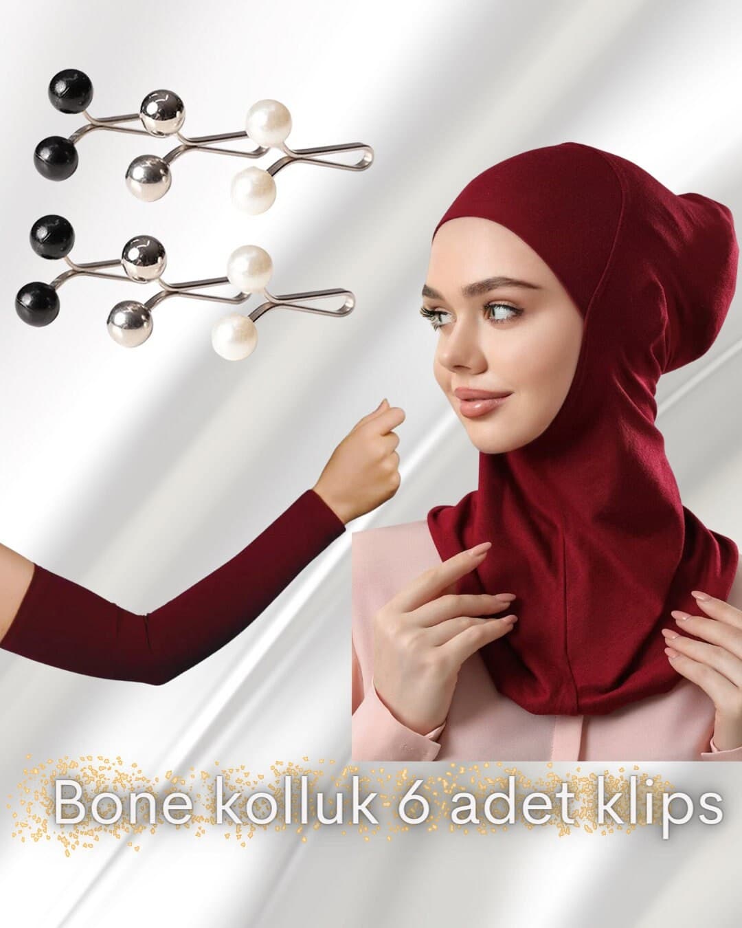 Cotton Under Hijab Cap: Ninja Style Neck Cover + Arm Sleeves & Hijab Pins