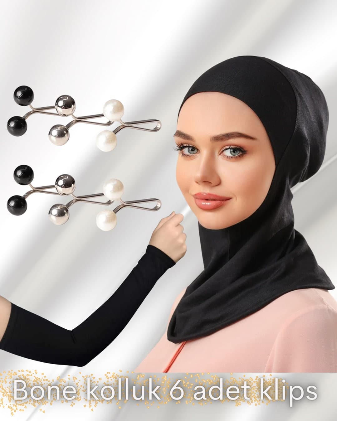 Cotton Under Hijab Cap: Ninja Style Neck Cover + Arm Sleeves & Hijab Pins
