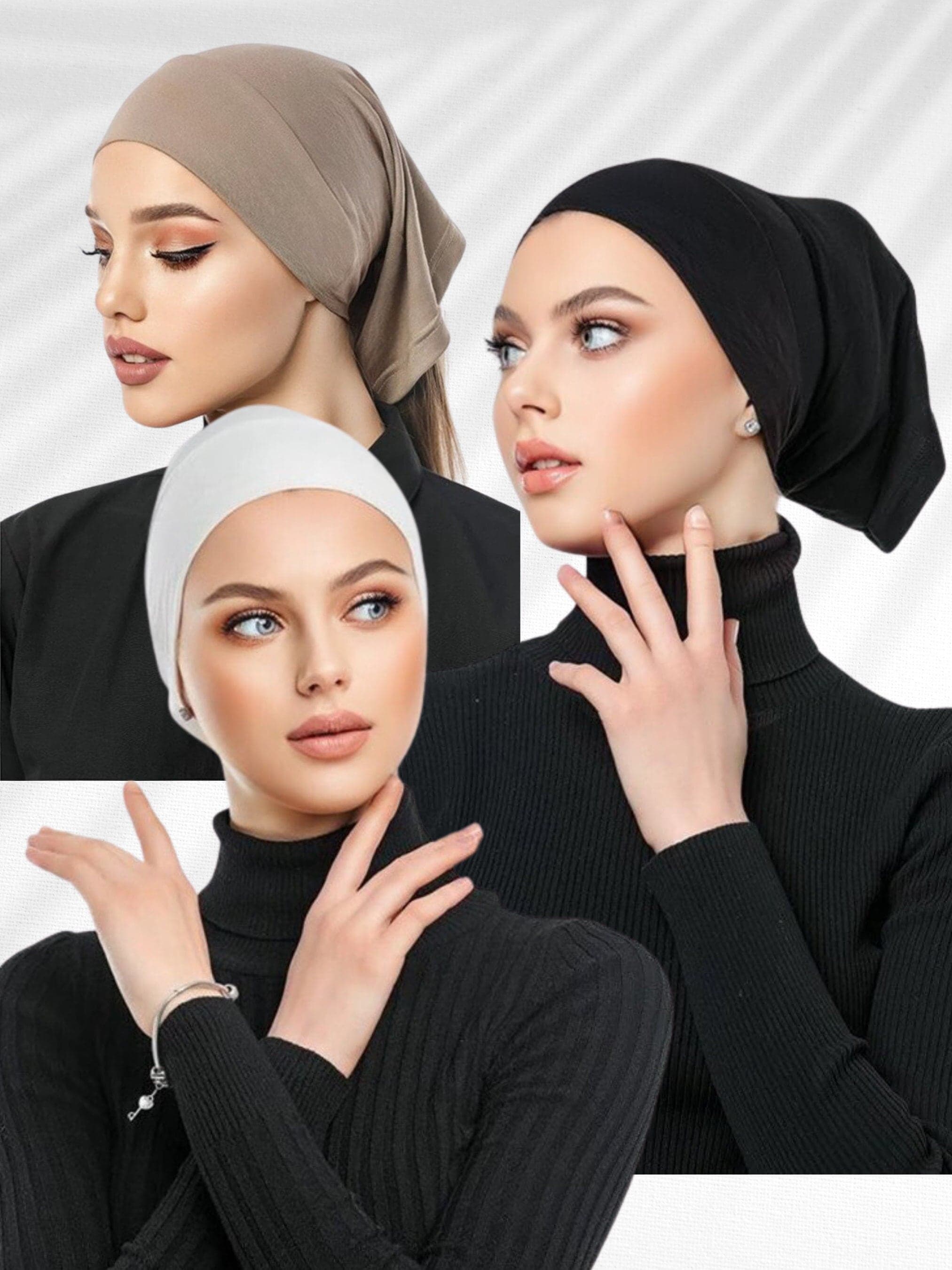 3-Piece Cotton Under Hijab Cap Set: Head Wrap