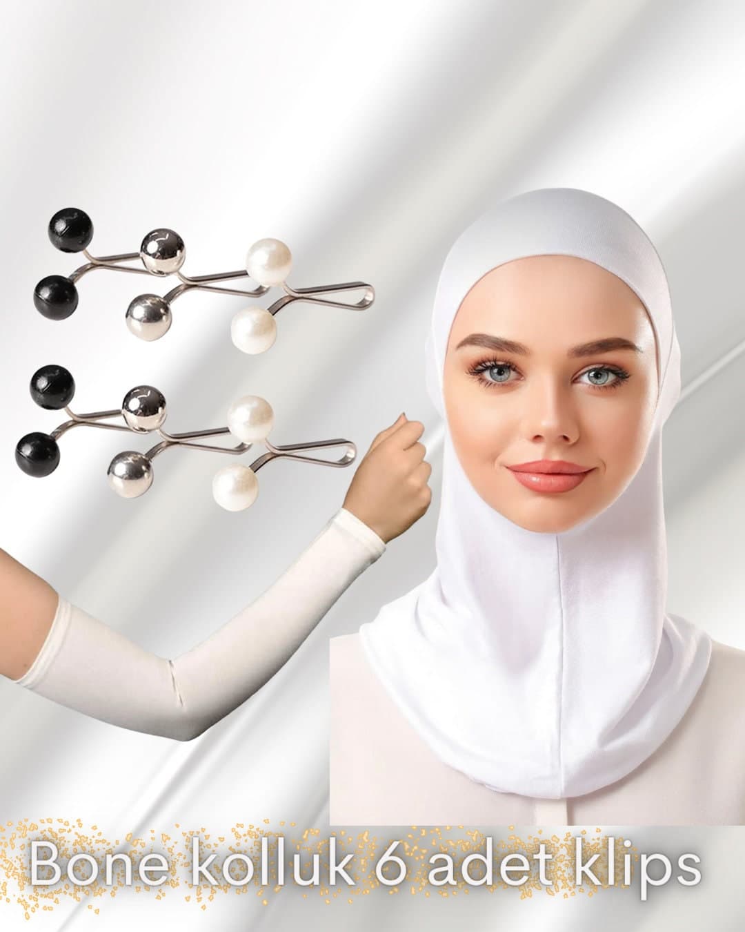 Cotton Under Hijab Cap: Ninja Style Neck Cover + Arm Sleeves & Hijab Pins