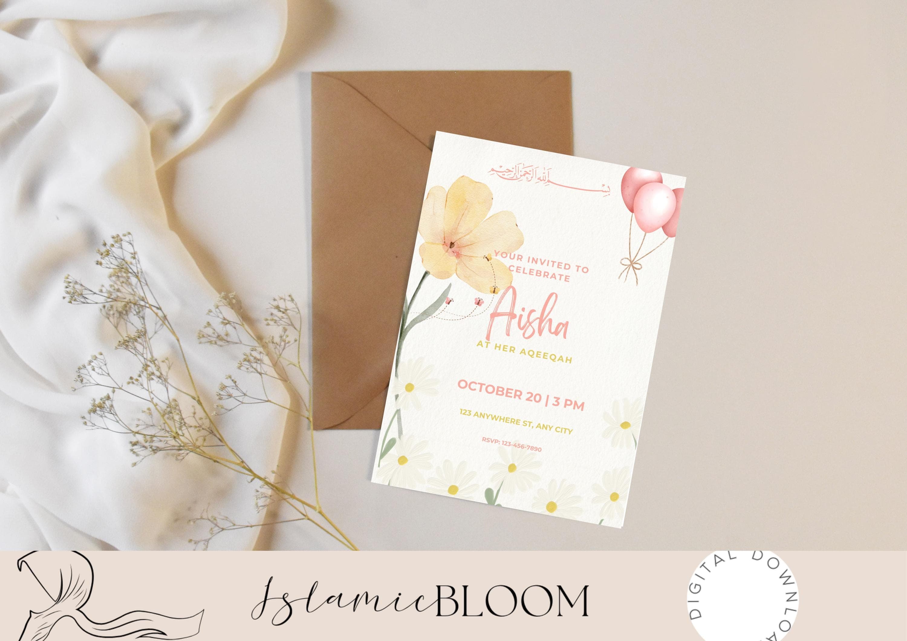 Personalized Floral Aqiqah Invitation – Islamic Baby Celebration (Digital) - image 3
