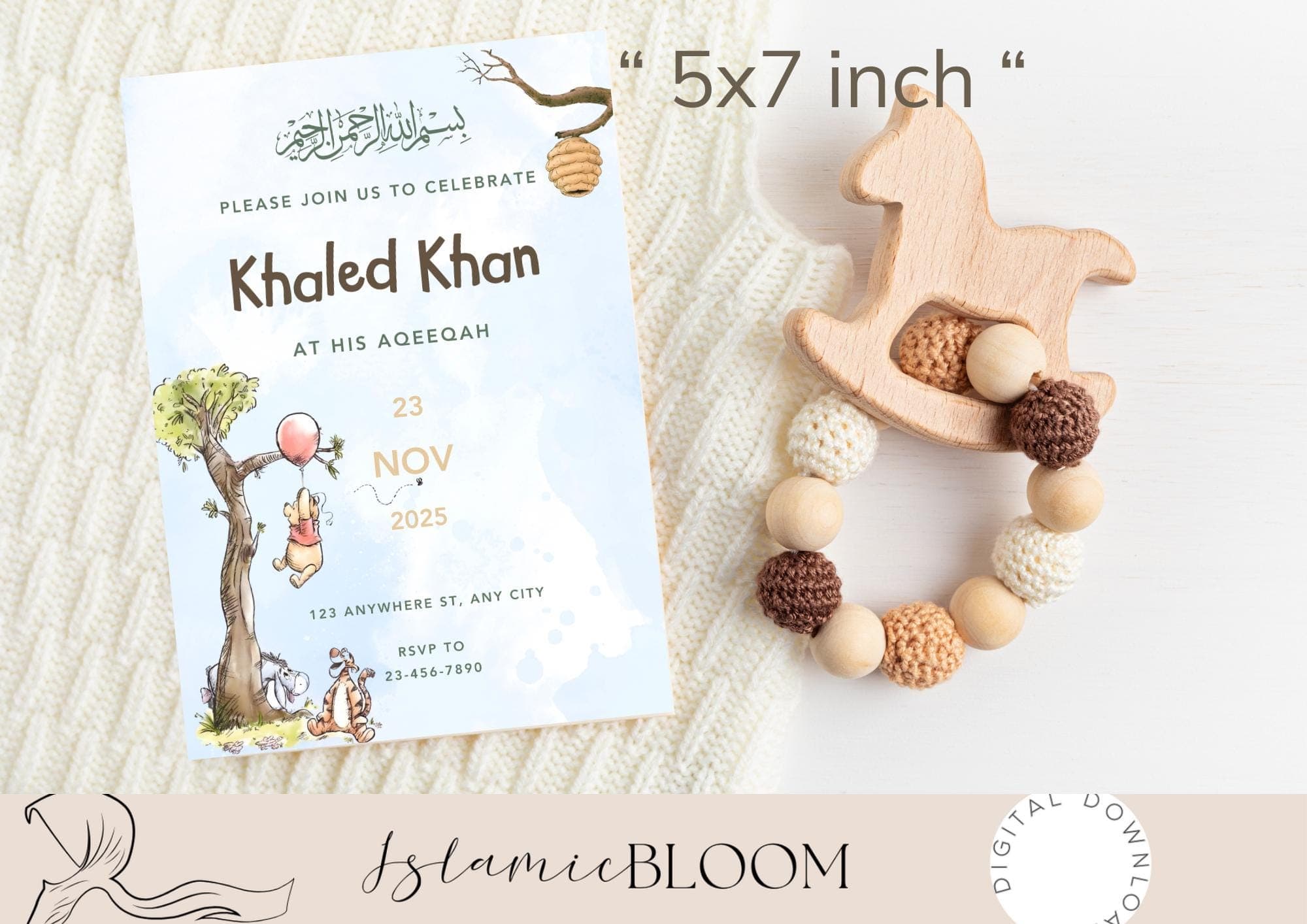 Personalized Winnie The Pooh Aqiqah Invitation | Islamic Baby Shower (Digital Download) - image 3