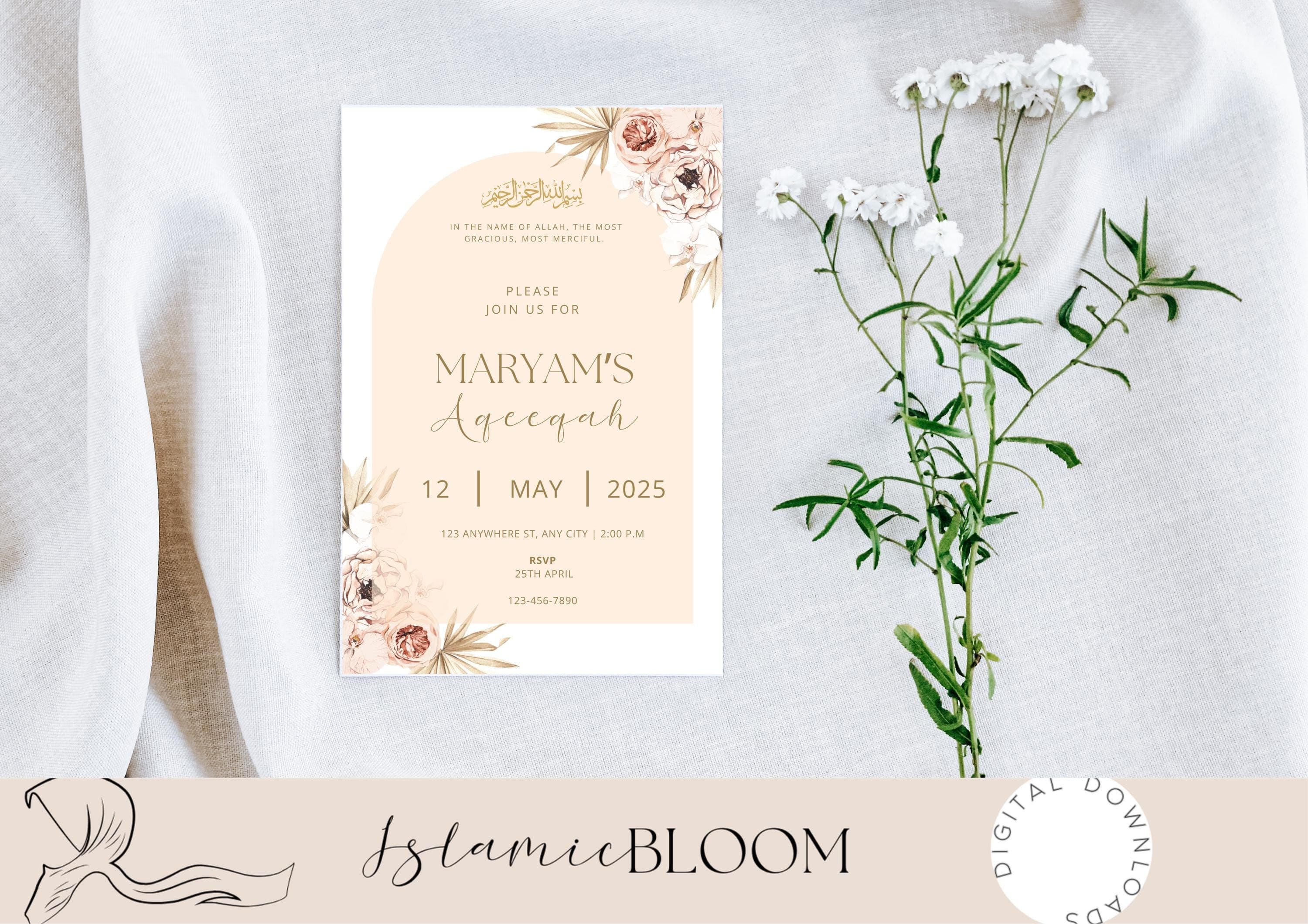 Floral Aqeeqah Invitation Girl – Islamic Baby Announcement (Digital) - image 4
