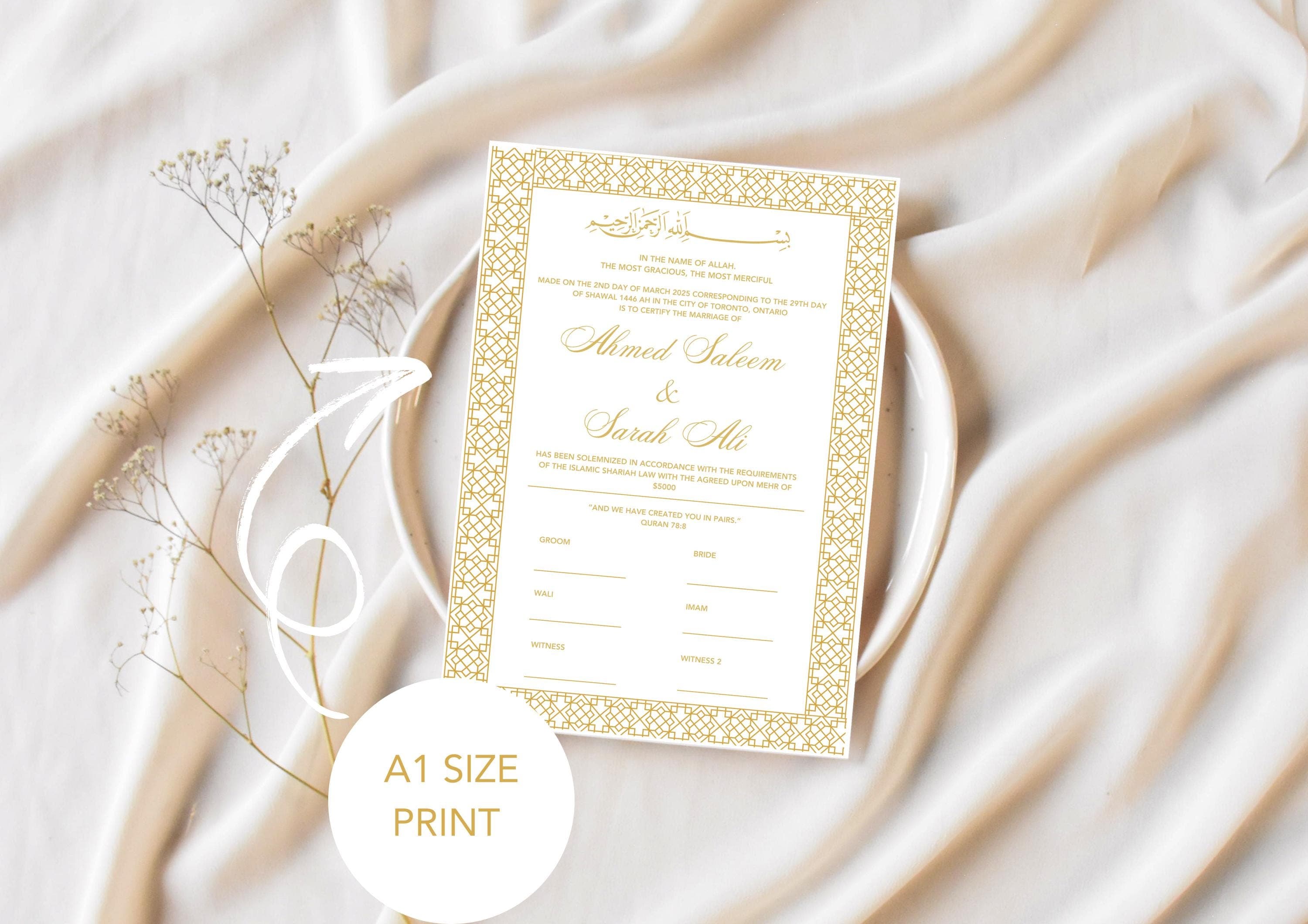 Personalized Nikkah Contract | Minimalist Islamic Marriage Certificate (Digital PDF) - image 4