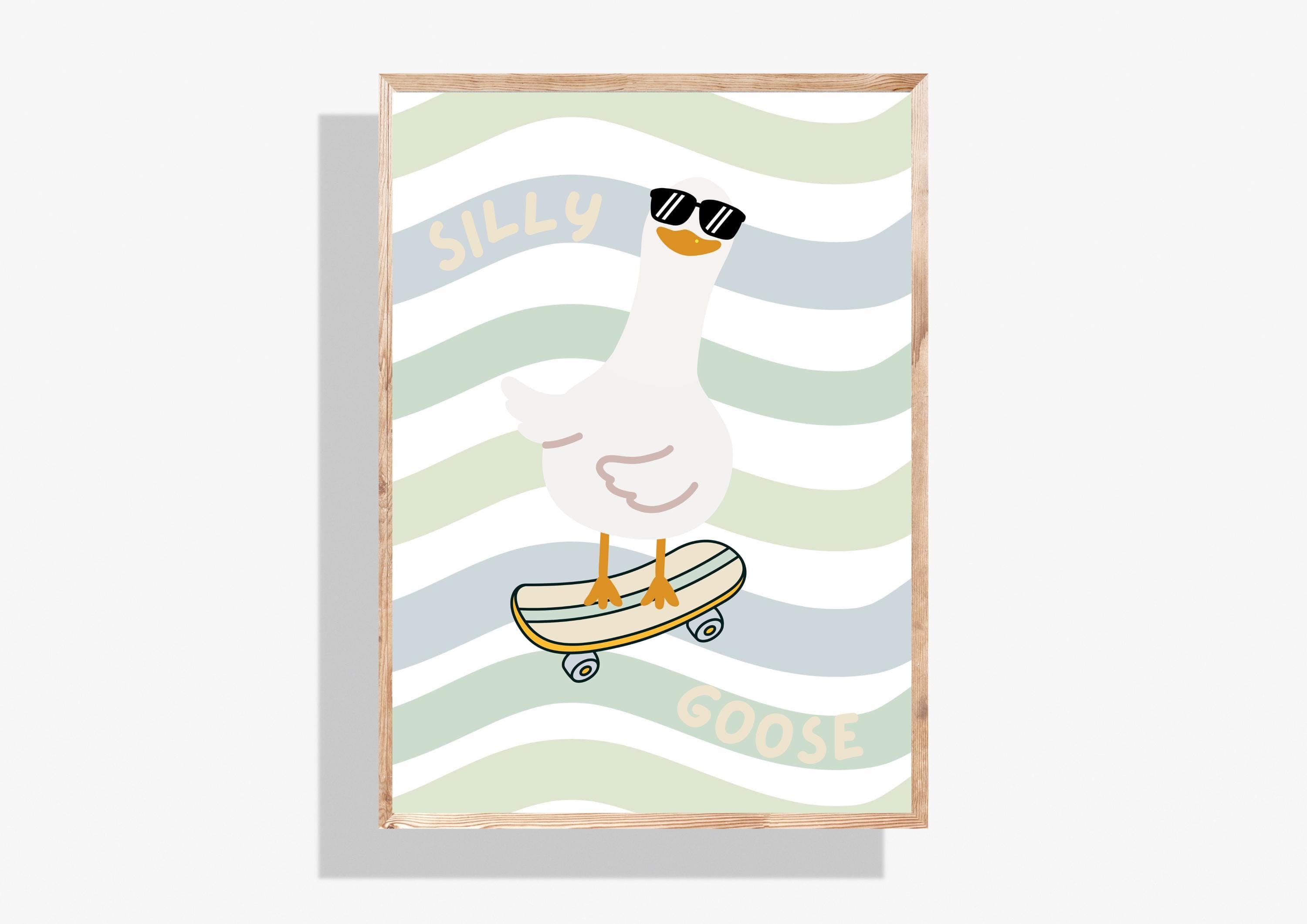 Skateboard Goose Nursery Art: Funny Animal Print (Digital Download)