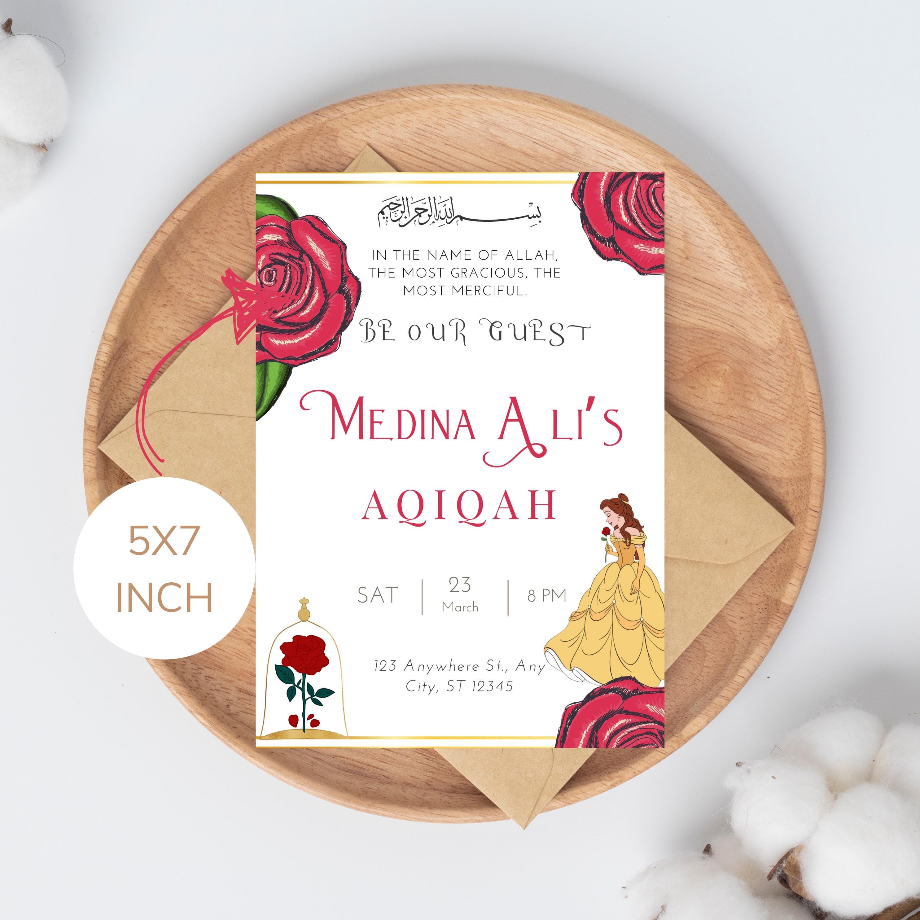 Beauty and the Beast Aqiqah Invitation: Belle Theme (Digital) - image 3