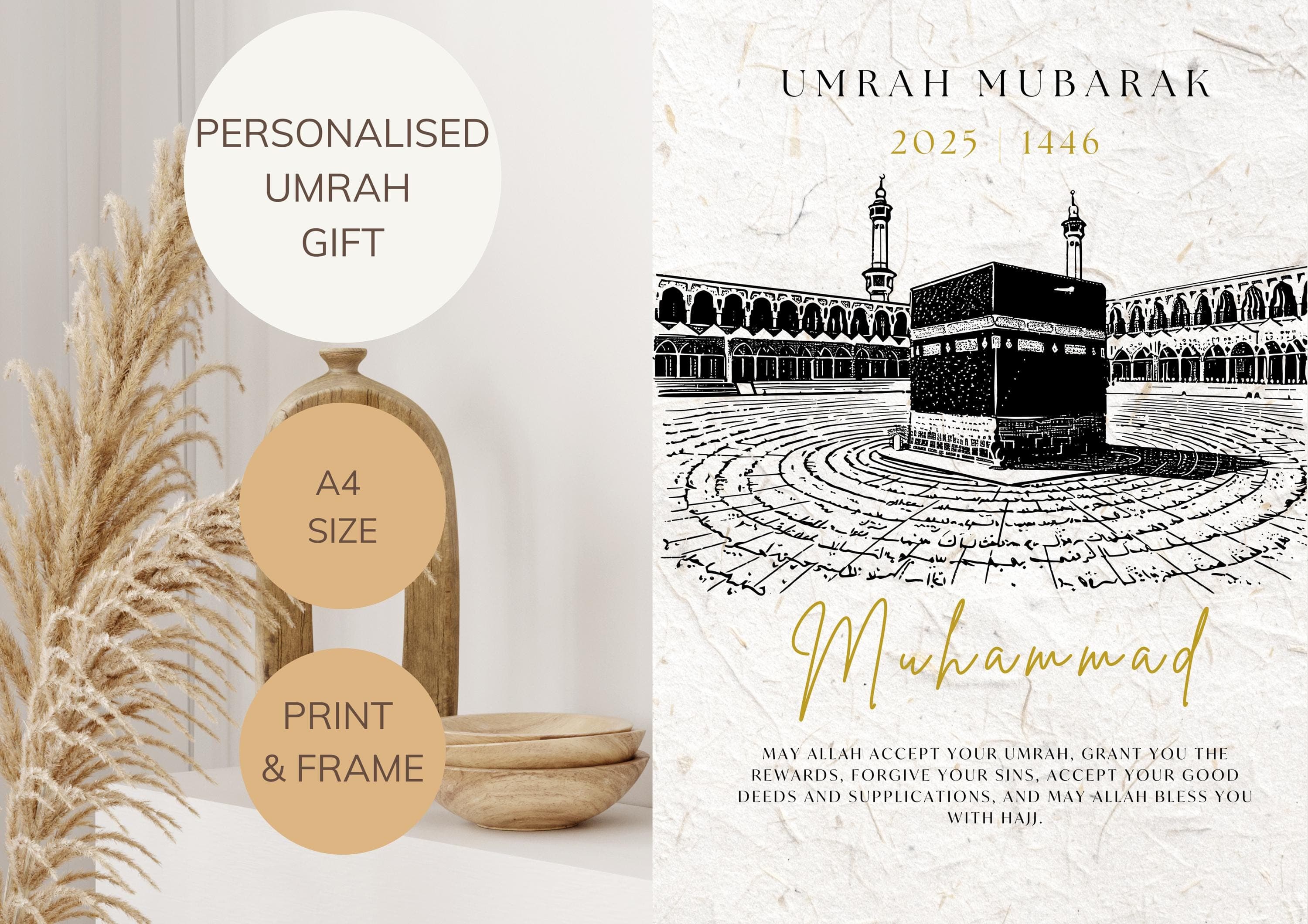 Personalized Umrah Mubarak Print | Kaaba Illustration (Digital Download) - image 3