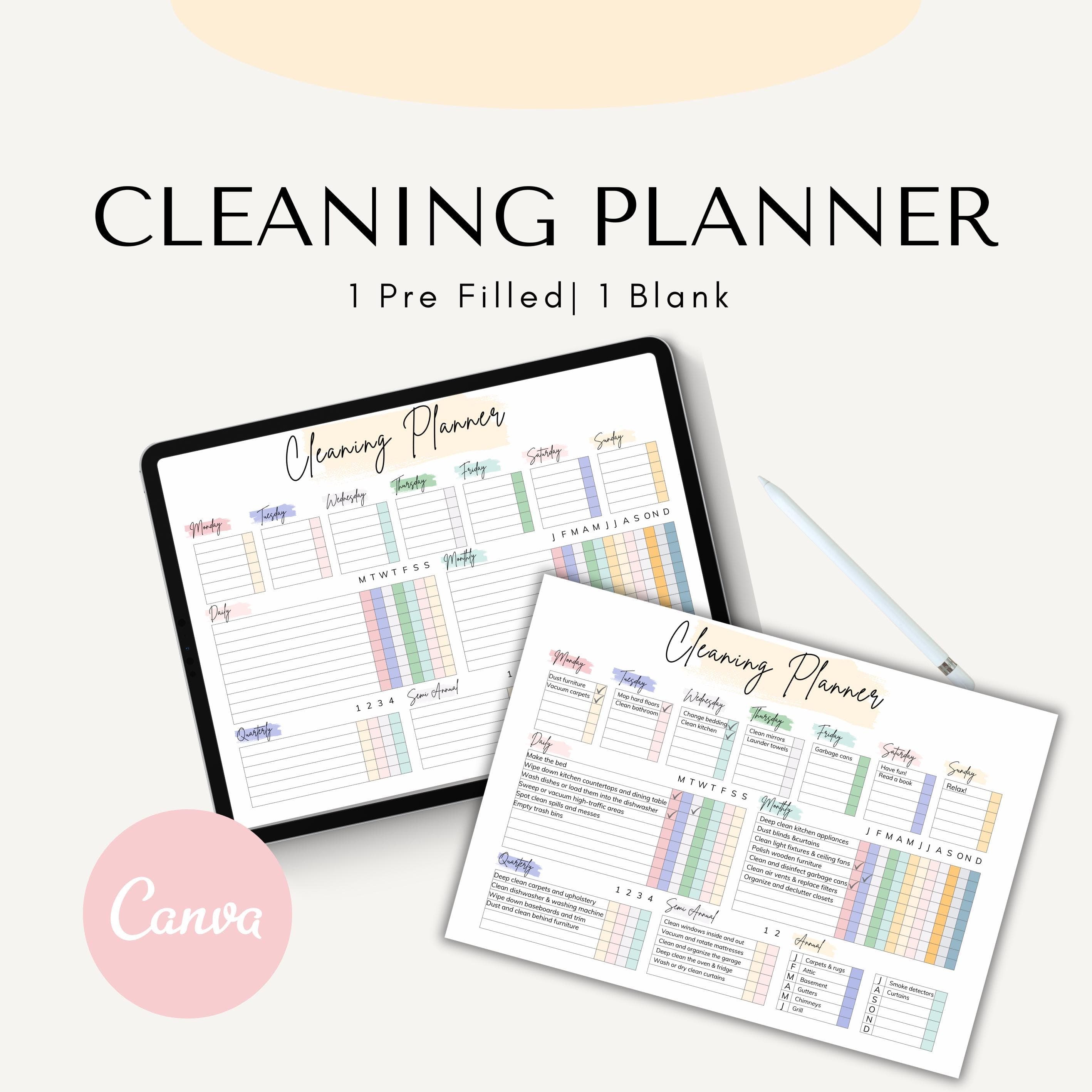 Editable Cleaning Planner: Pre-Filled & Blank Chore Schedule (PDF Download)