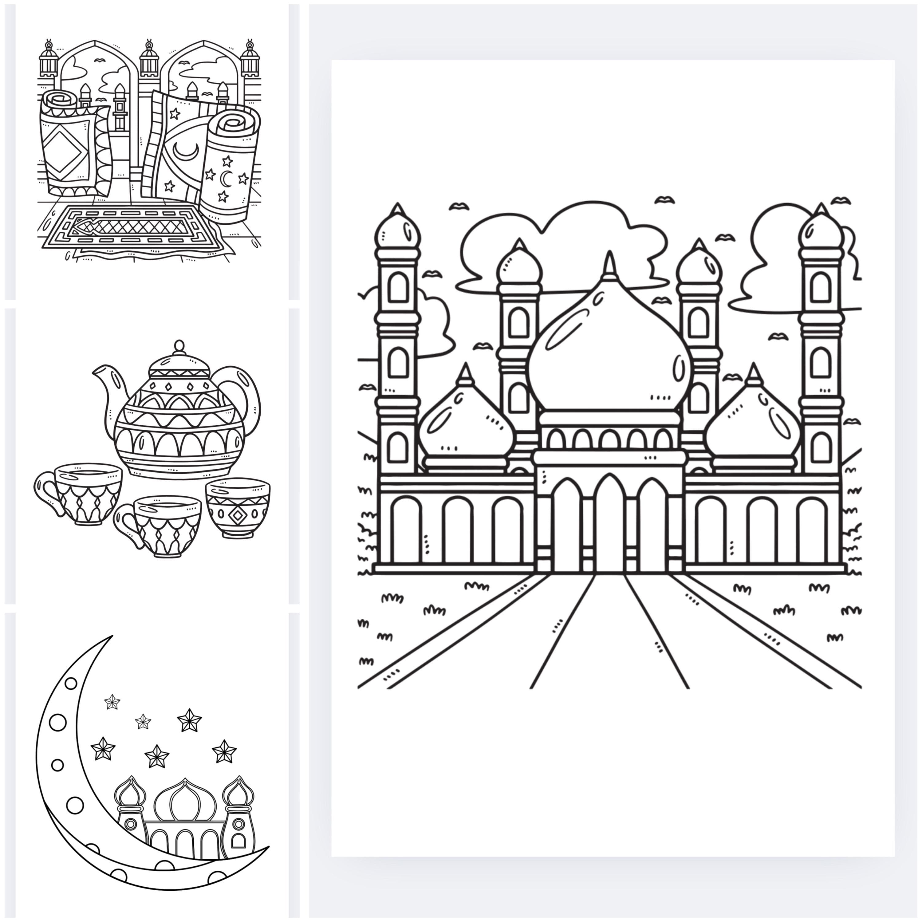 Mosque and Ramadan decorations and elements commonly associated with the holy month