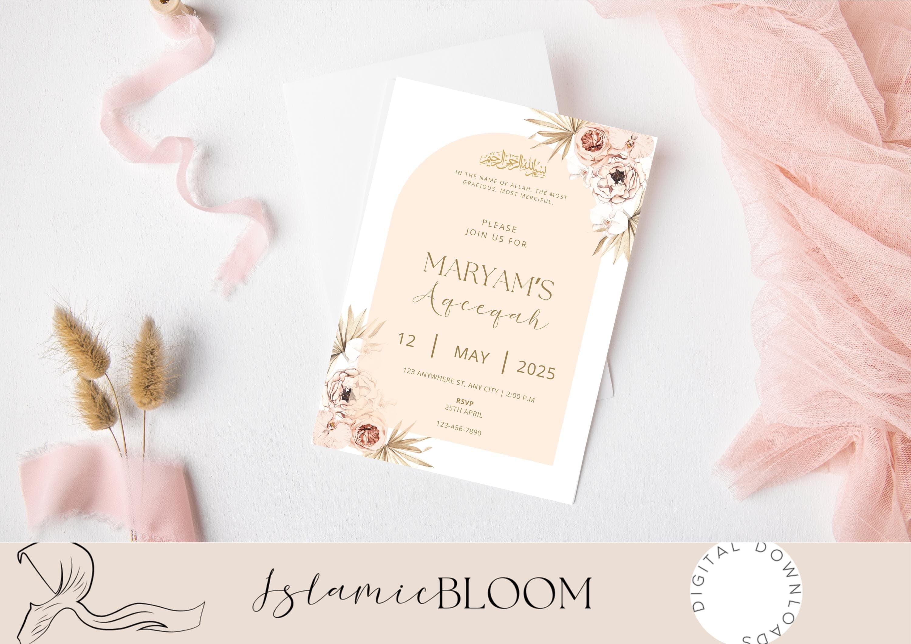 Floral Aqeeqah Invitation Girl – Islamic Baby Announcement (Digital) - image 3
