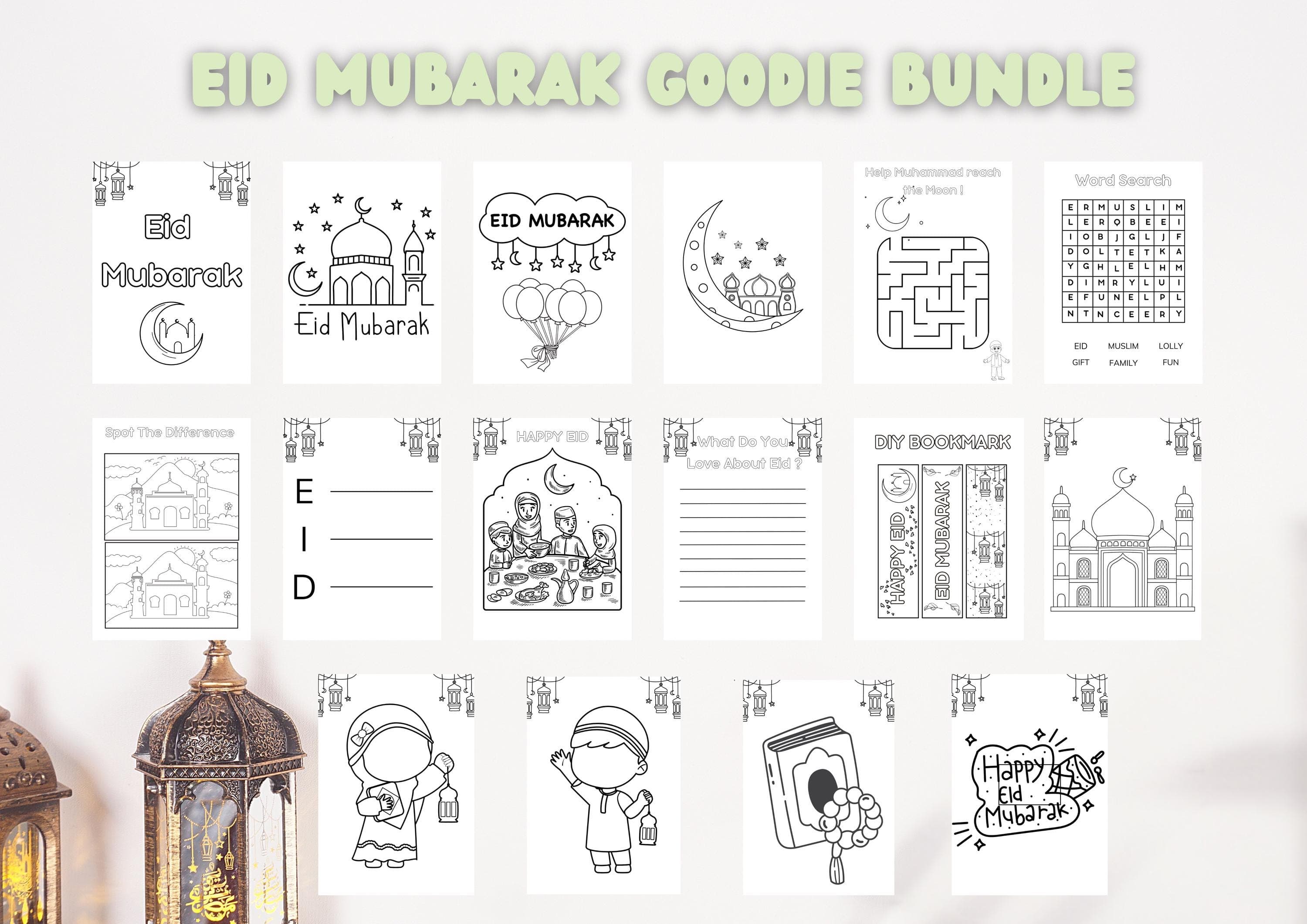 Eid Mubarak Activity Pack: Kids' Coloring Book, Bookmarks (Digital Download)