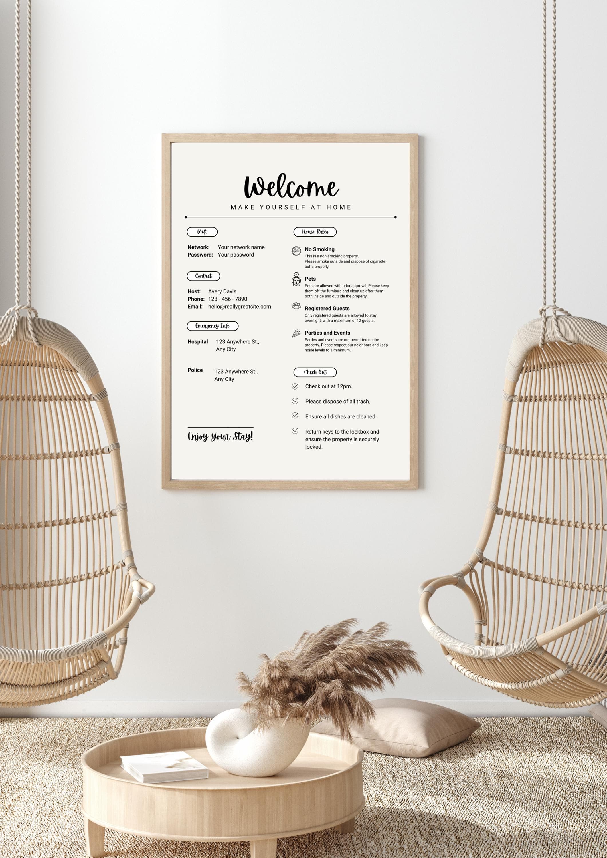Editable Airbnb Welcome Sign Template: Minimalist Guest Info (PDF)