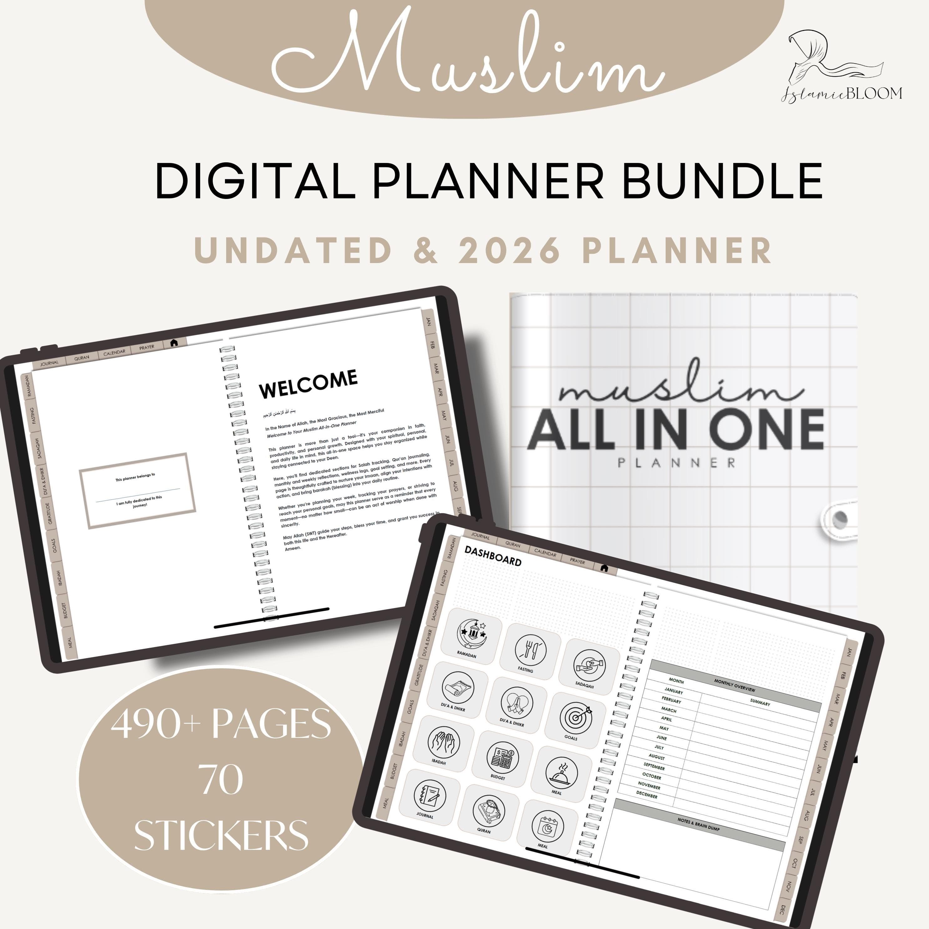 Undated Islamic Life Planner with Salah, Quran, Ramadan & Habit Tracker • iPad GoodNotes