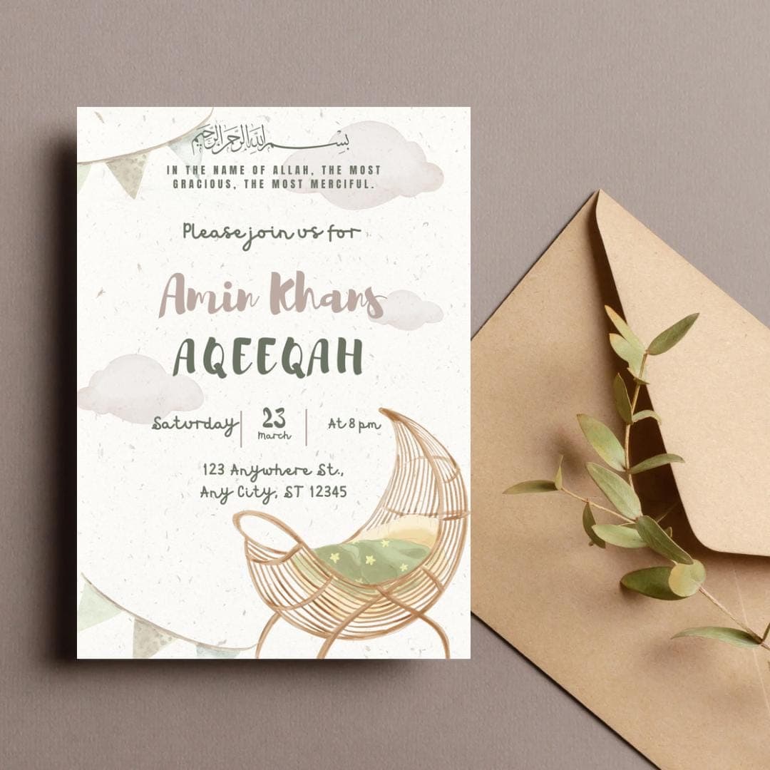 Personalized Aqiqah Invitation: Islamic Baby Shower, Neutral Design (Digital Download 5x7) - image 4
