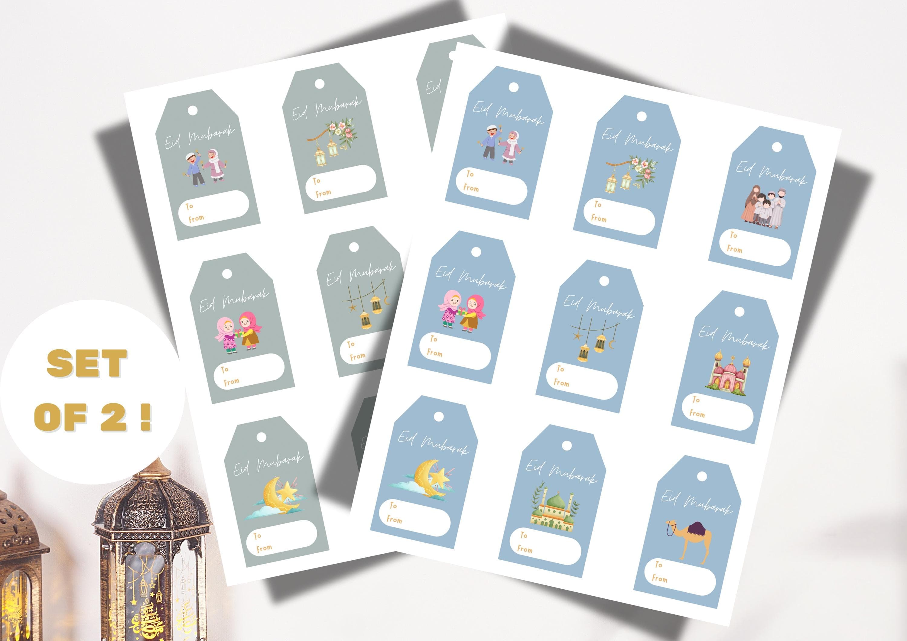 Eid Mubarak Gift Tags | Printable Islamic Designs (Instant Download)