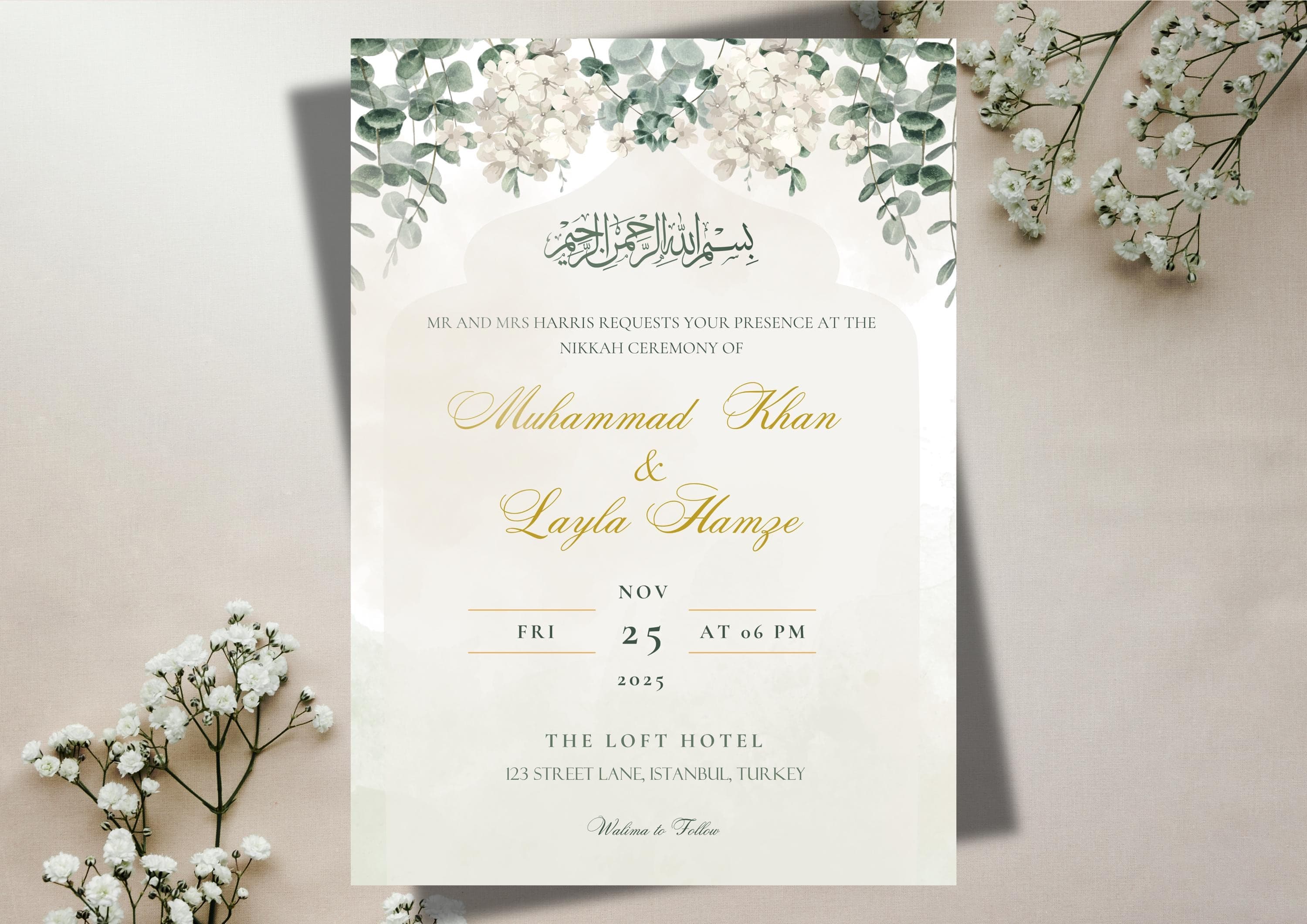 Floral Nikkah Wedding Invitation | Personalised Greenery Design (Digital Download)