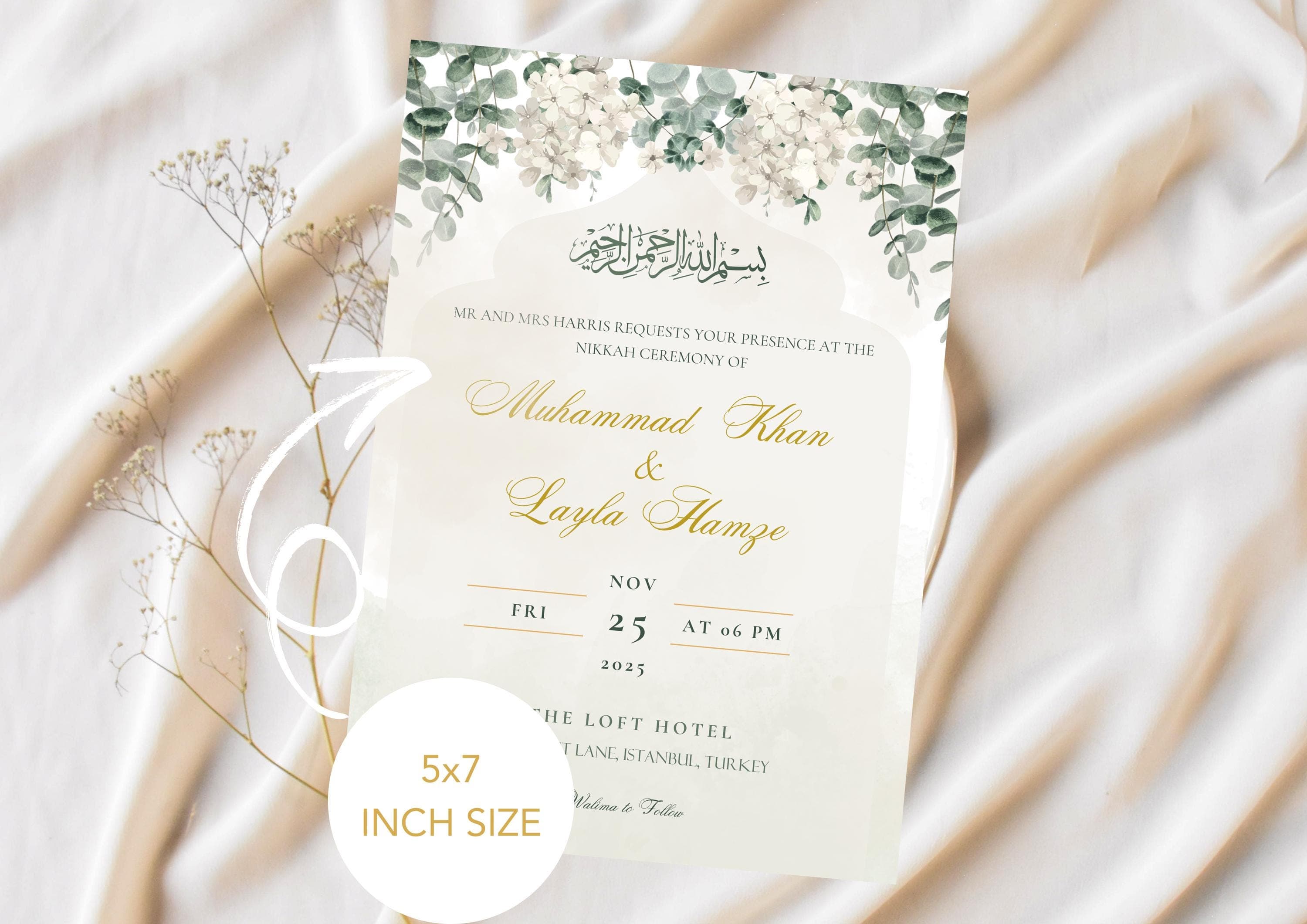 Floral Nikkah Wedding Invitation | Personalised Greenery Design (Digital Download) - image 3