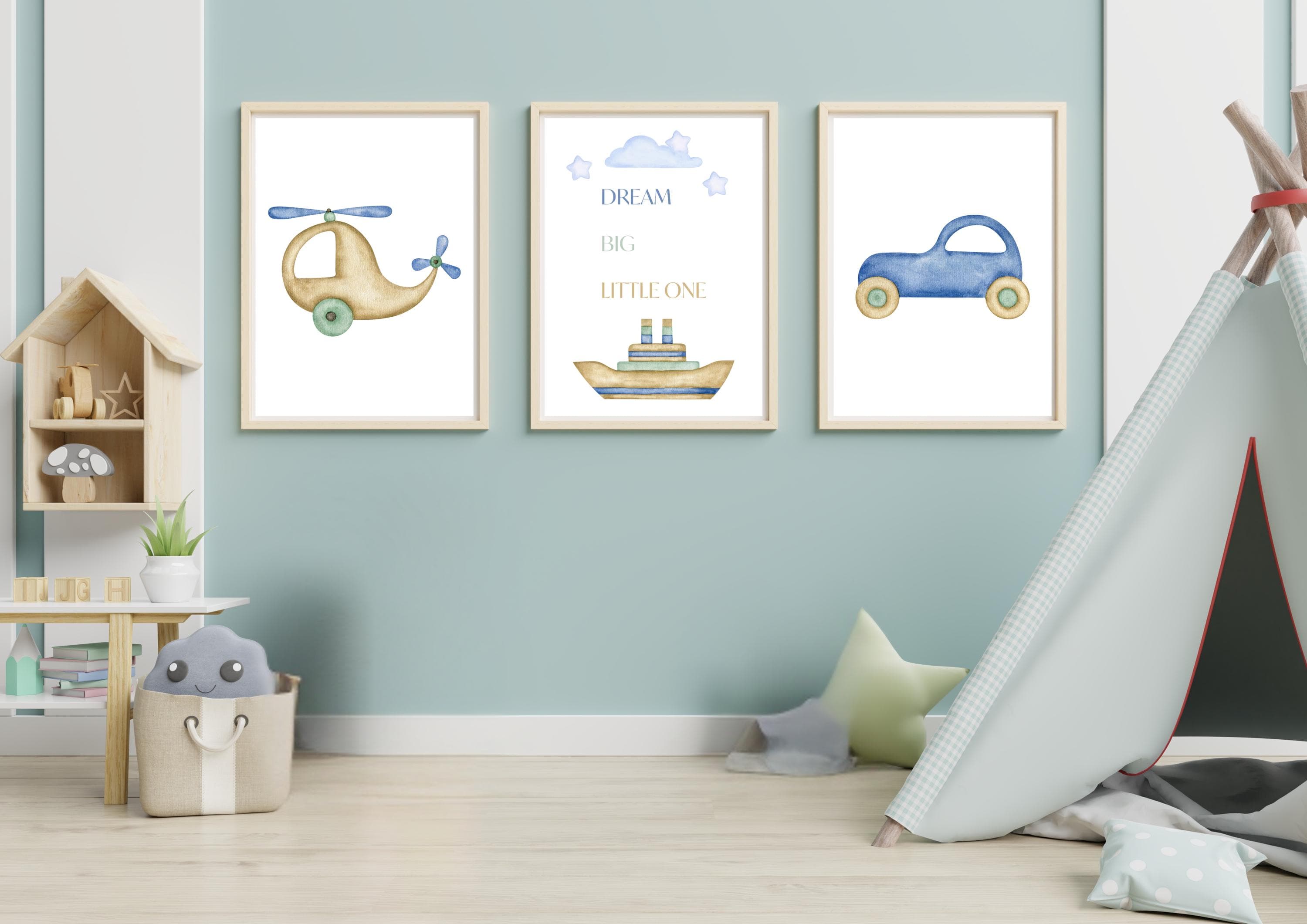 Watercolor Boys Nursery Art: Helicopter, Car, Boat Prints (A4 PDF) - image 3