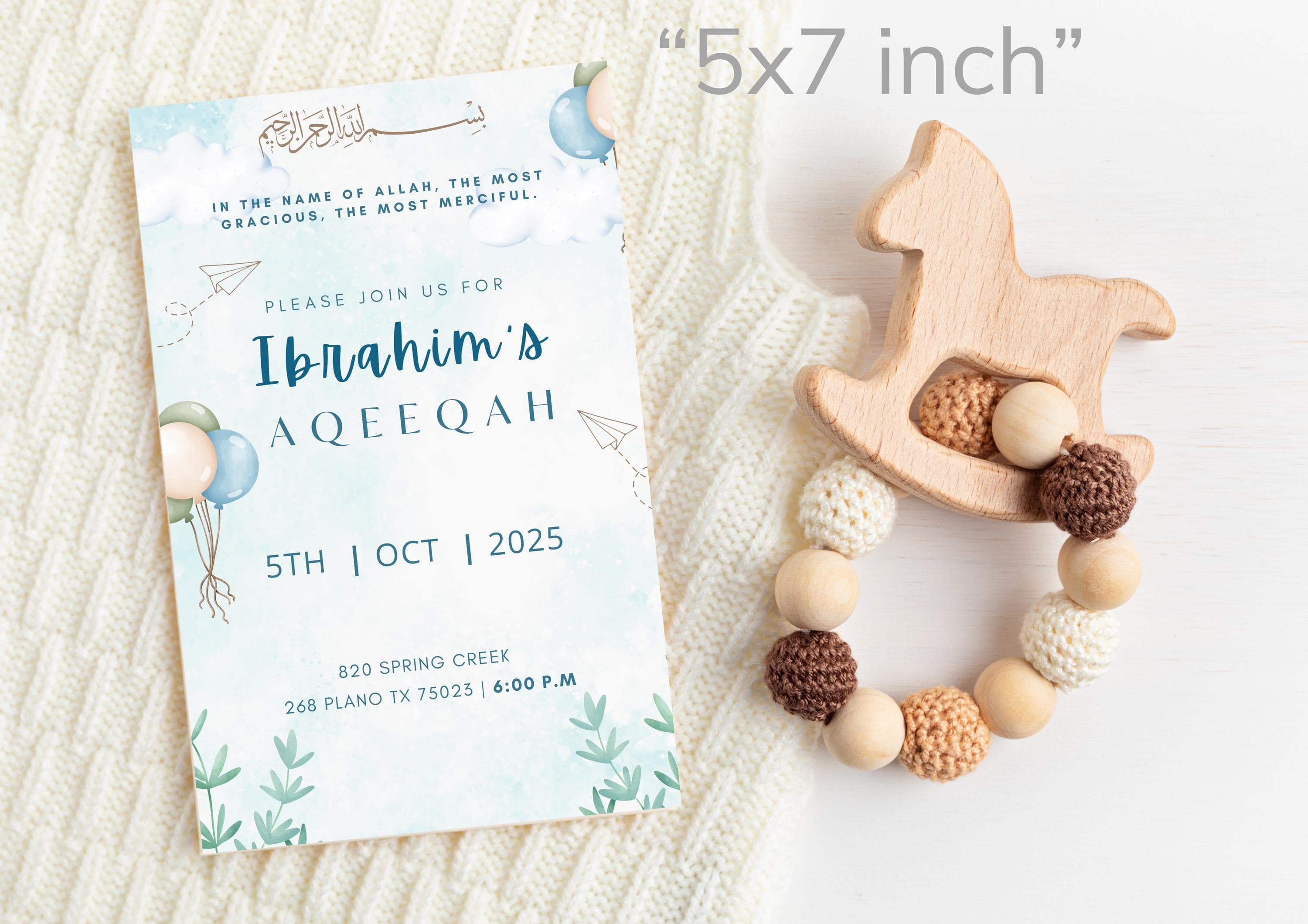 Blue Aqiqah Invitation for Boy – Islamic Baby Announcement (Digital)