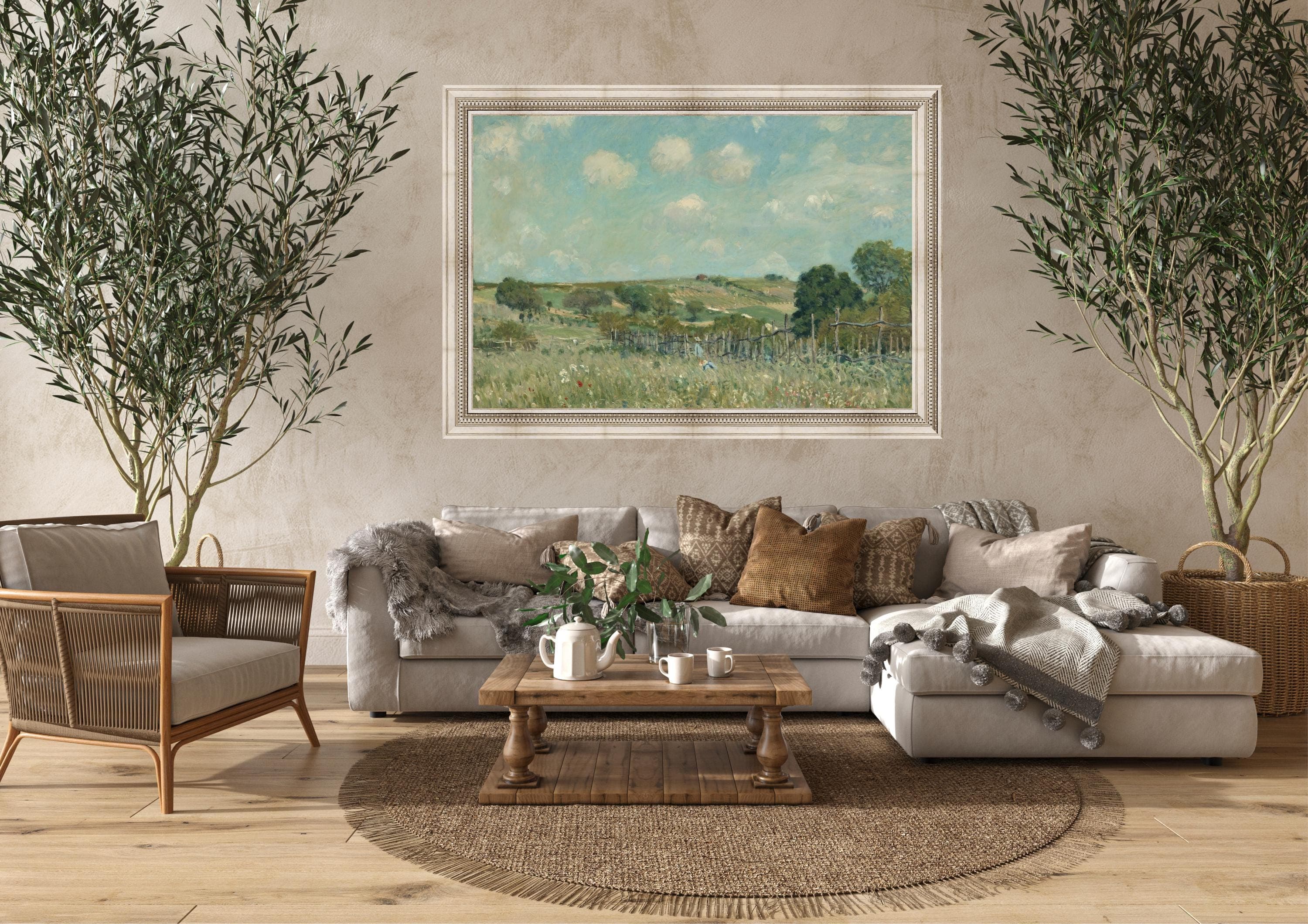 Vintage Countryside Oil Painting - Rustic Landscape Art Print (Digital Download) - image 4