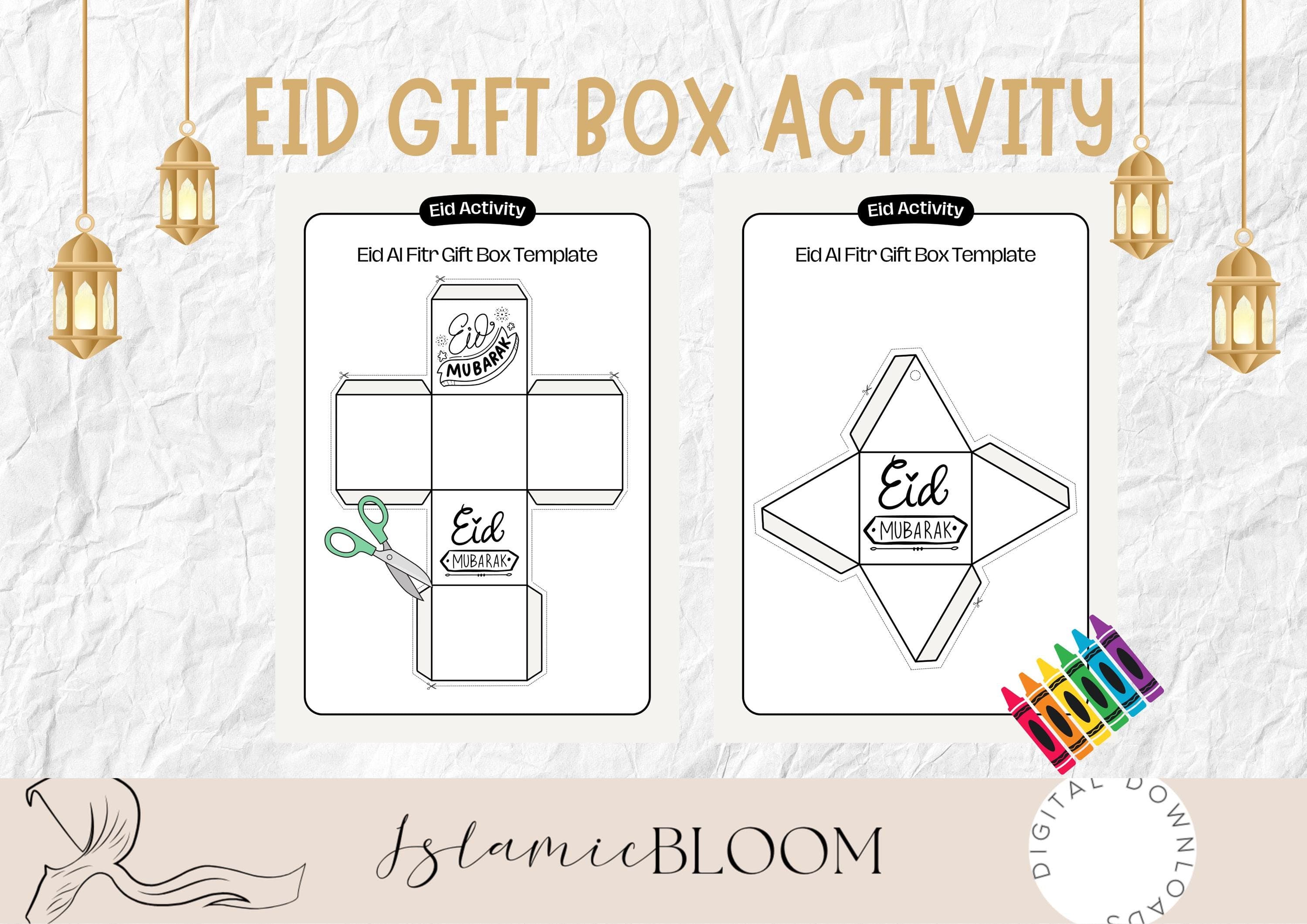 DIY Eid Mubarak Gift Box Template | Kids Coloring Activity (Digital Download)