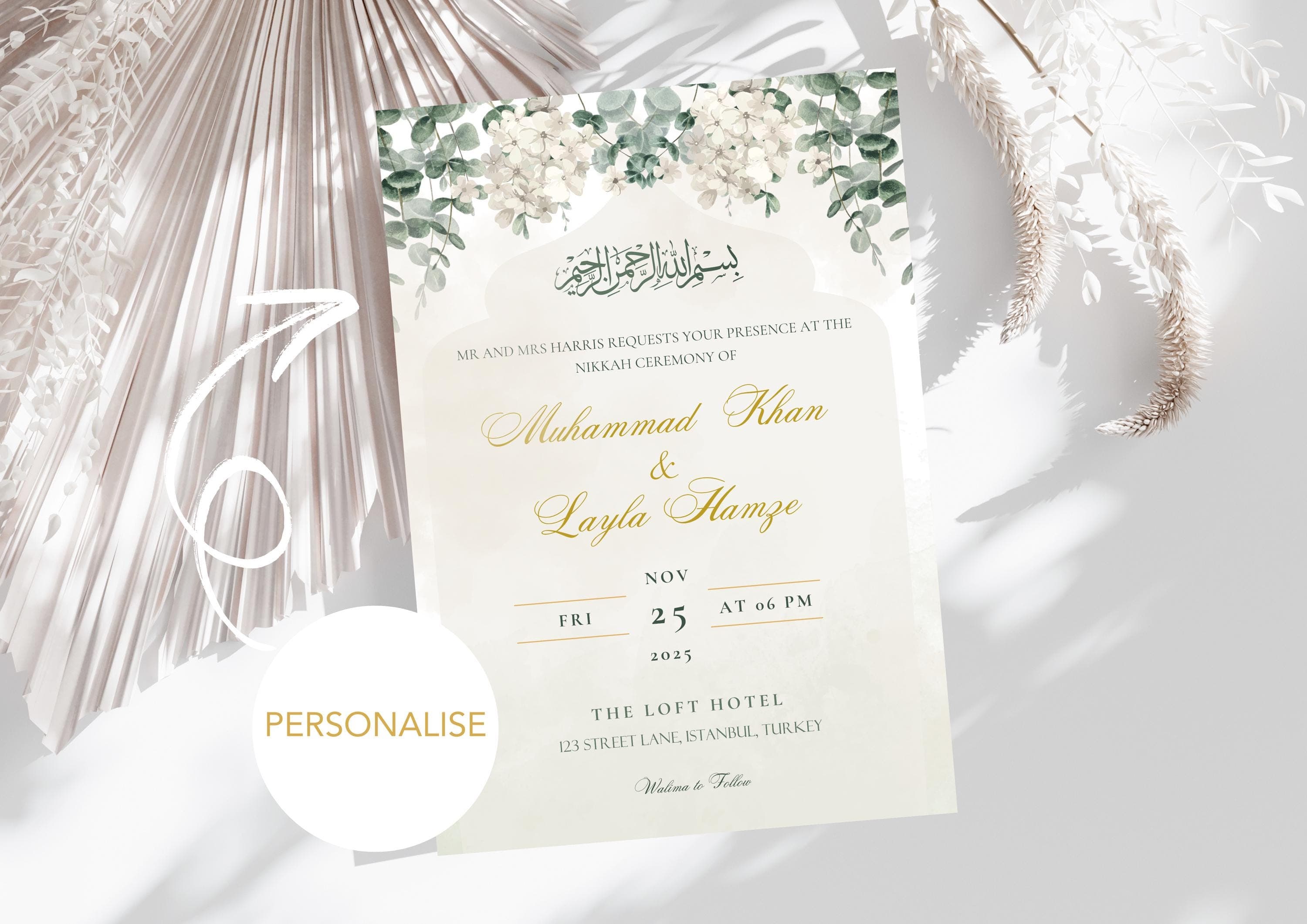 Floral Nikkah Wedding Invitation | Personalised Greenery Design (Digital Download) - image 5