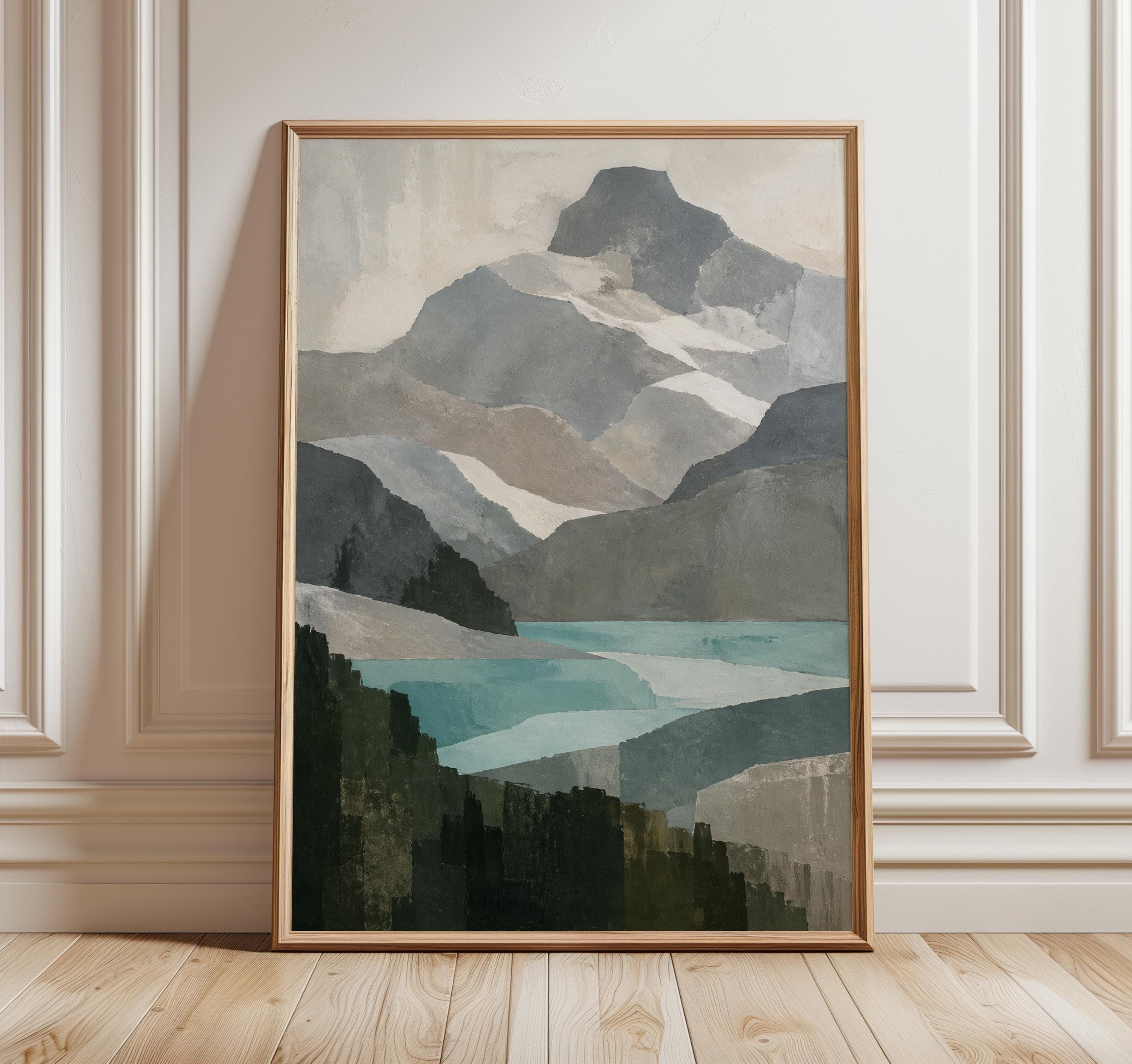 Lake Sorapis Abstract Wall Art, Dolomites Mountain Print, Neutral Alpine Landscape, Modern Italian Decor