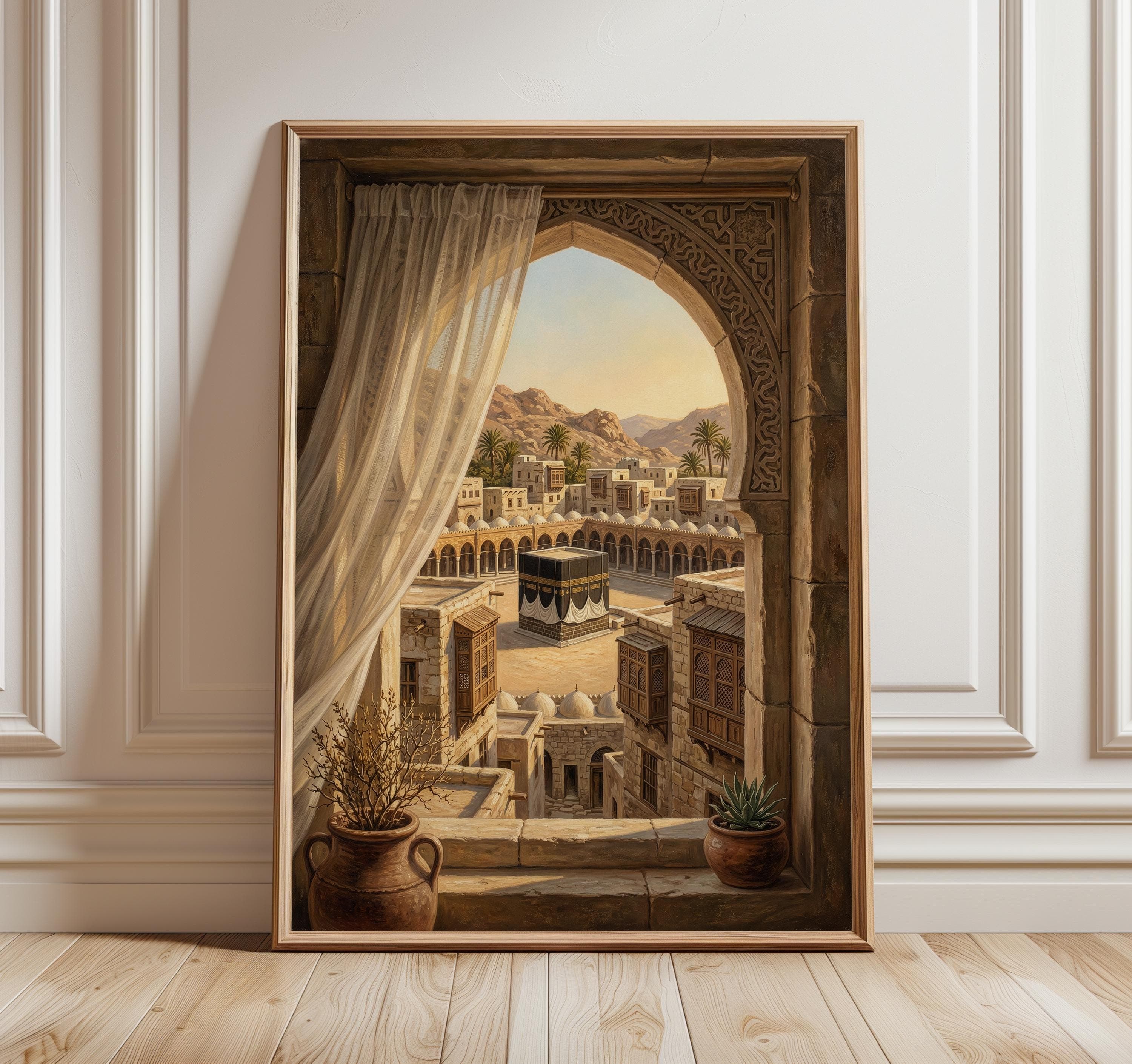 Mecca Wall Art Print | Window View of Masjid al Haram | Kaaba Islamic Home Decor