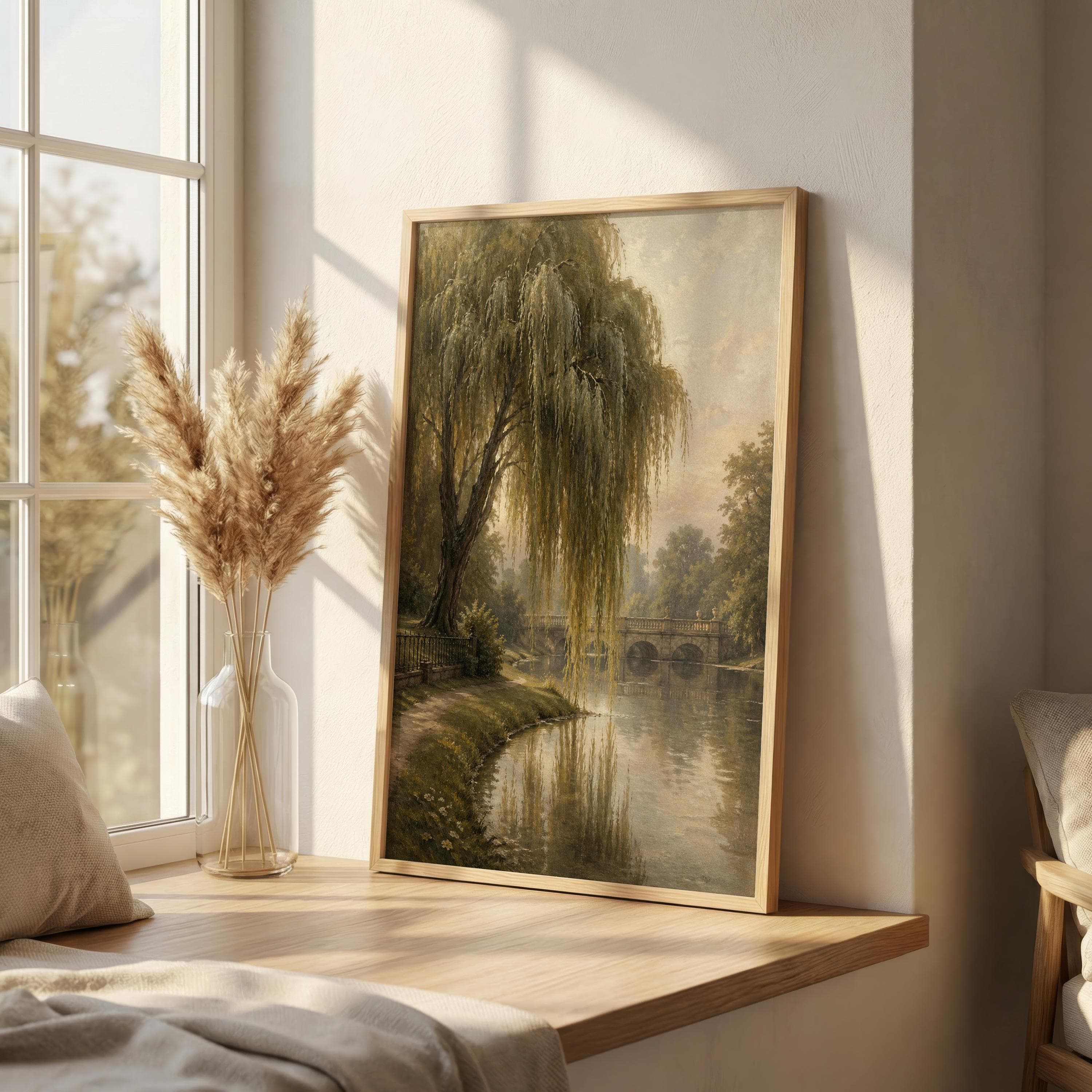 Weeping Willow Wall Art Print, British Park Landscape Painting, London Park Lake Poster, English Countryside Wall Decor - image 3
