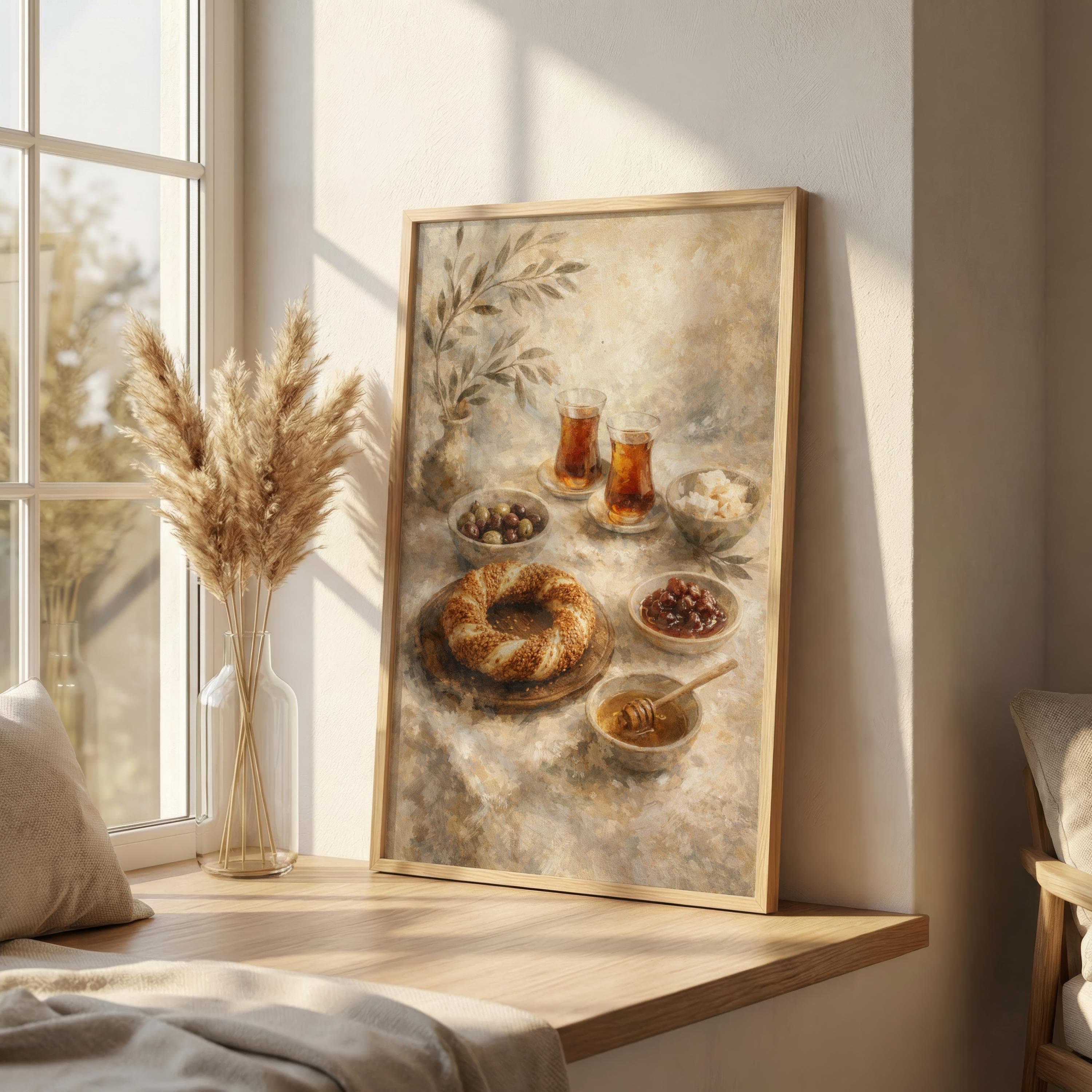 Turkish Breakfast Wall Art, Simit and Tea Print, Kitchen Decor, Food Wall Art, Neutral Still Life Artwork - image 5