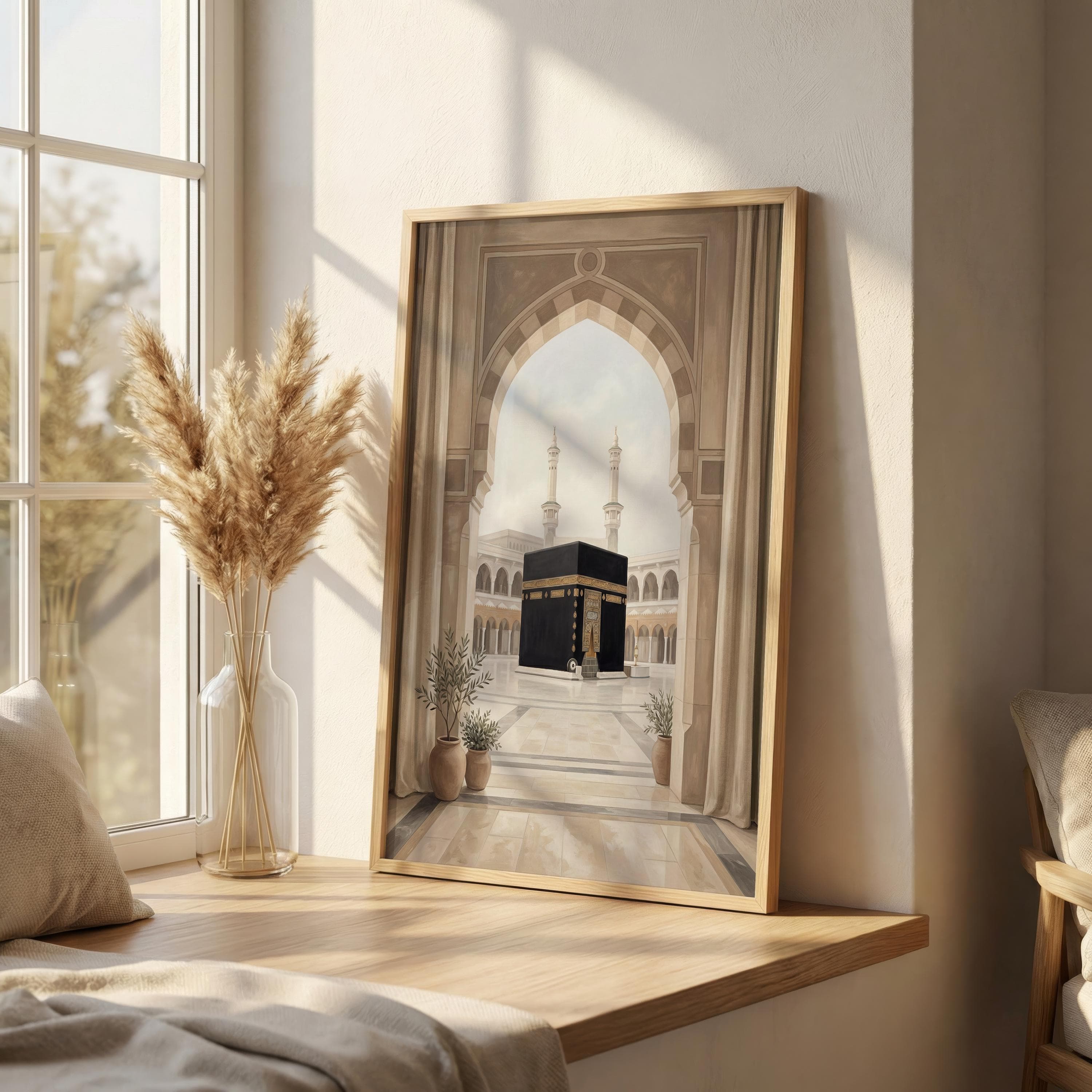 Kaaba Wall Art Print, Mecca Islamic Art, Masjid Al Haram Painting, Neutral Muslim Home Decor, Makkah Mosque Poster - image 3