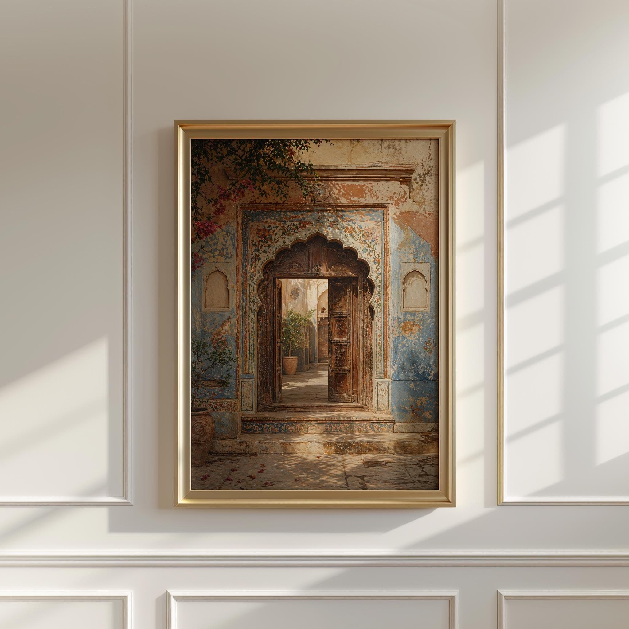 Rajasthani Haveli Doorway Wall Art, Indian Architecture Print, Blue Jaipur Arch, Vintage Palace Entrance Decor, Mughal Style Poster - image 4