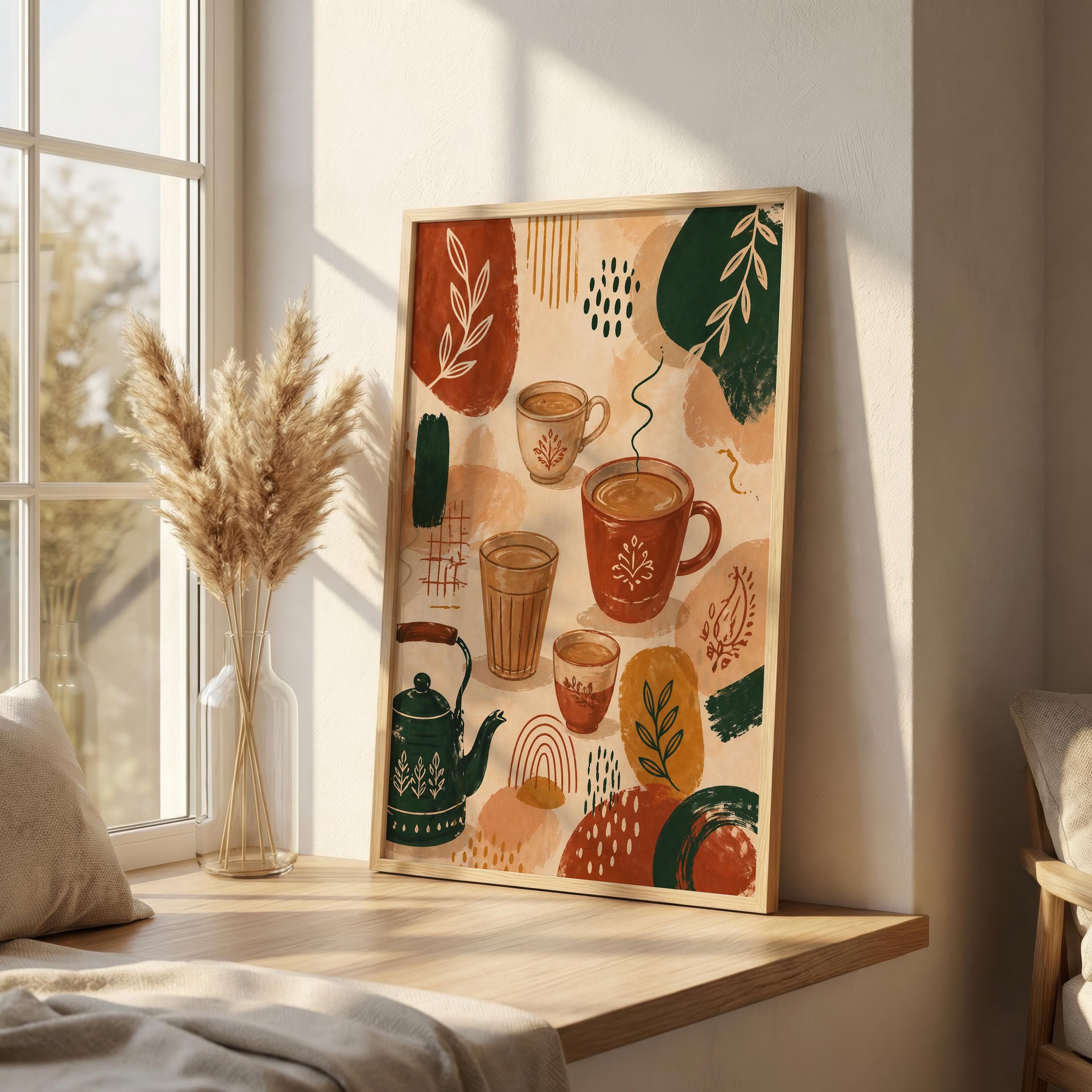 Chai Wall Art Print, Indian Tea Poster, Desi Chai Kitchen Decor, Coffee and Tea Cups Illustration, Boho Kitchen Wall Art - image 5