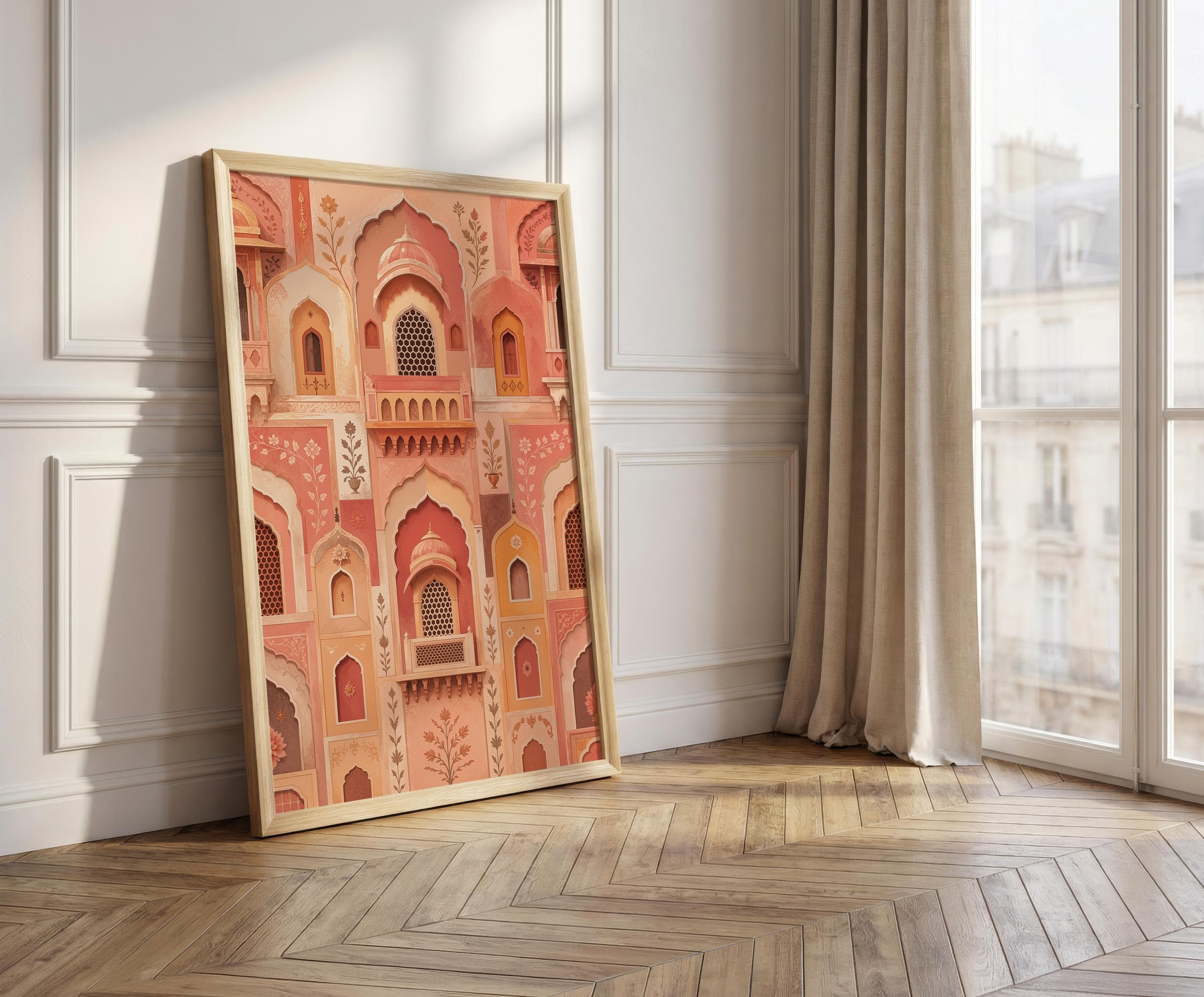 Mughal Palace Wall Art, Pink Jaipur Architecture Print, Indian Arch Poster, Haveli Decor, Heritage Wall Artwork - image 3