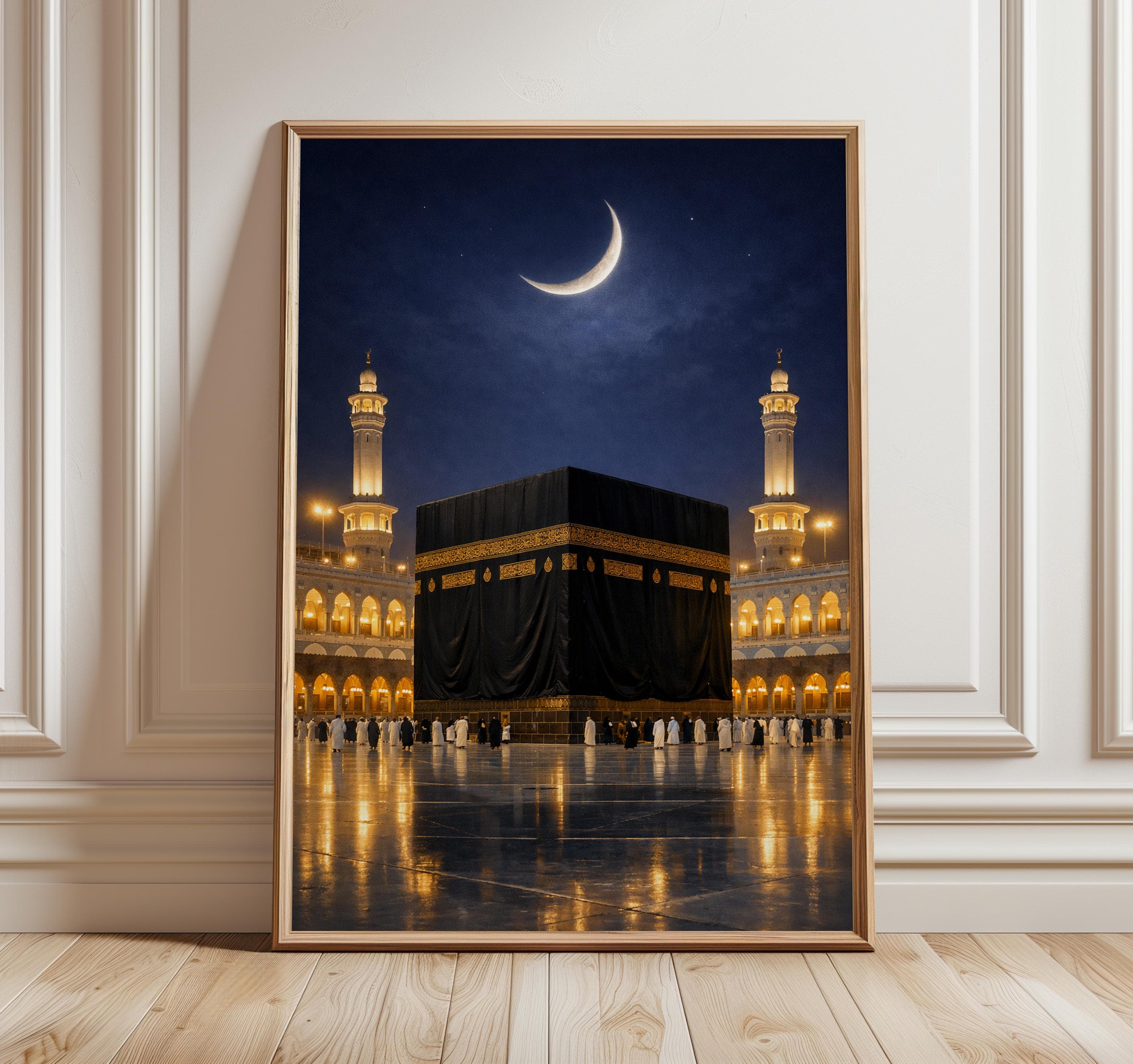 Kaaba Wall Art, Islamic Mecca Print, Crescent Moon Mosque Poster, Ramadan Decor, Eid Islamic Home Artwork