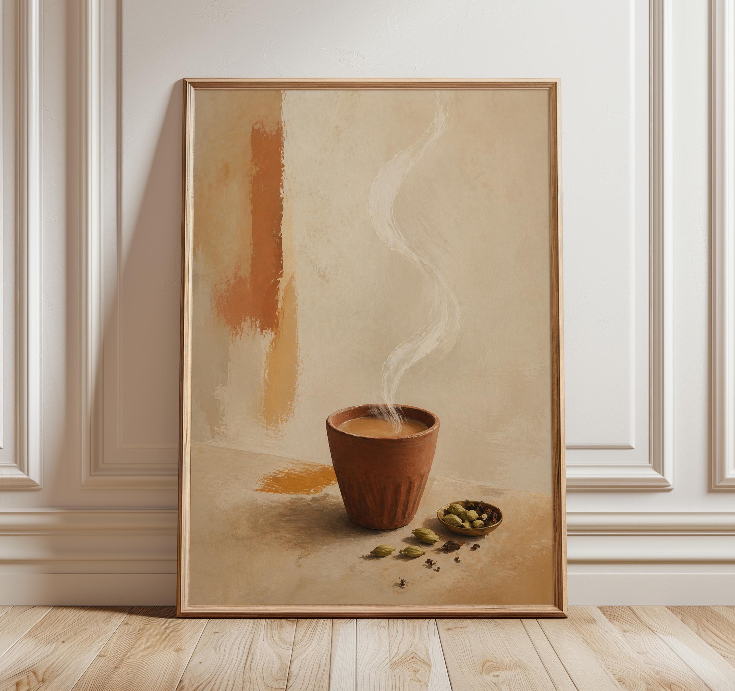 Masala Chai Wall Art, Indian Tea Print, Chai Kitchen Decor, Minimal Warm Neutral Poster, Modern Boho Beverage Artwork