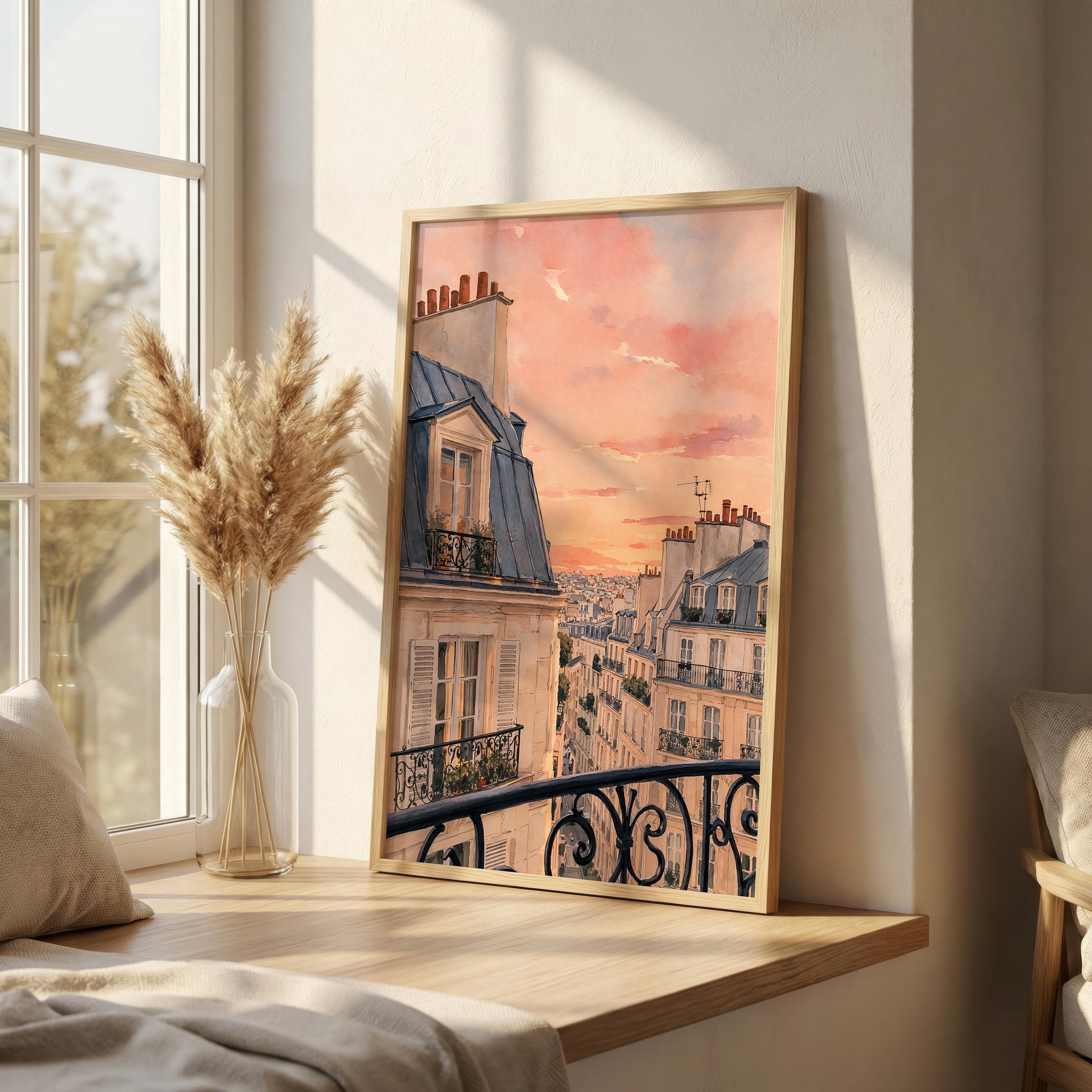 Paris Rooftop Sunset Wall Art, Romantic French Balcony Print, Haussmann Architecture Poster, Parisian View Decor - image 5