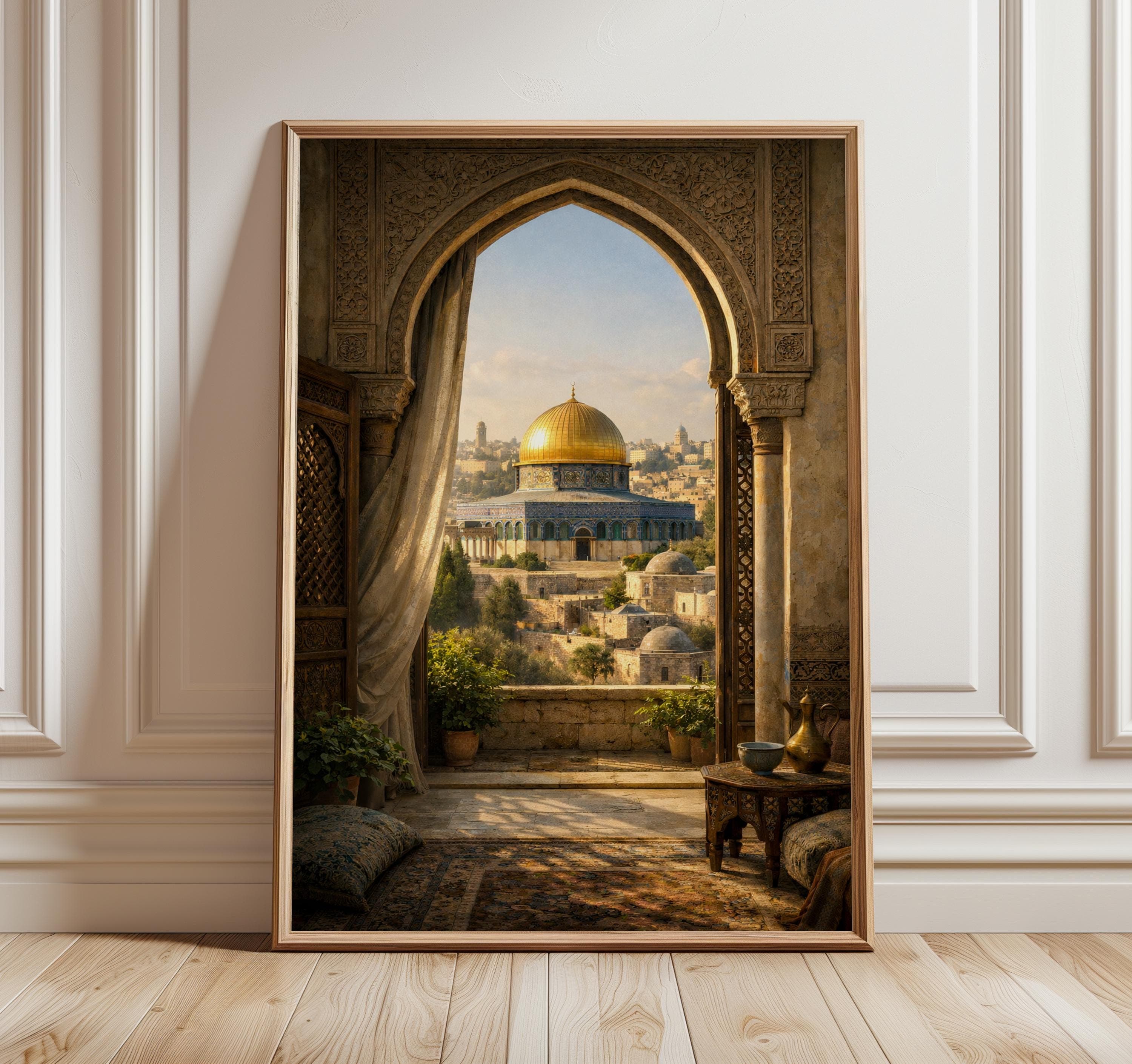 Al Aqsa Golden Dome Wall Art Print, Islamic Wall Decor, Muslim Home Gift, Mosque Poster, Fine Art Painting