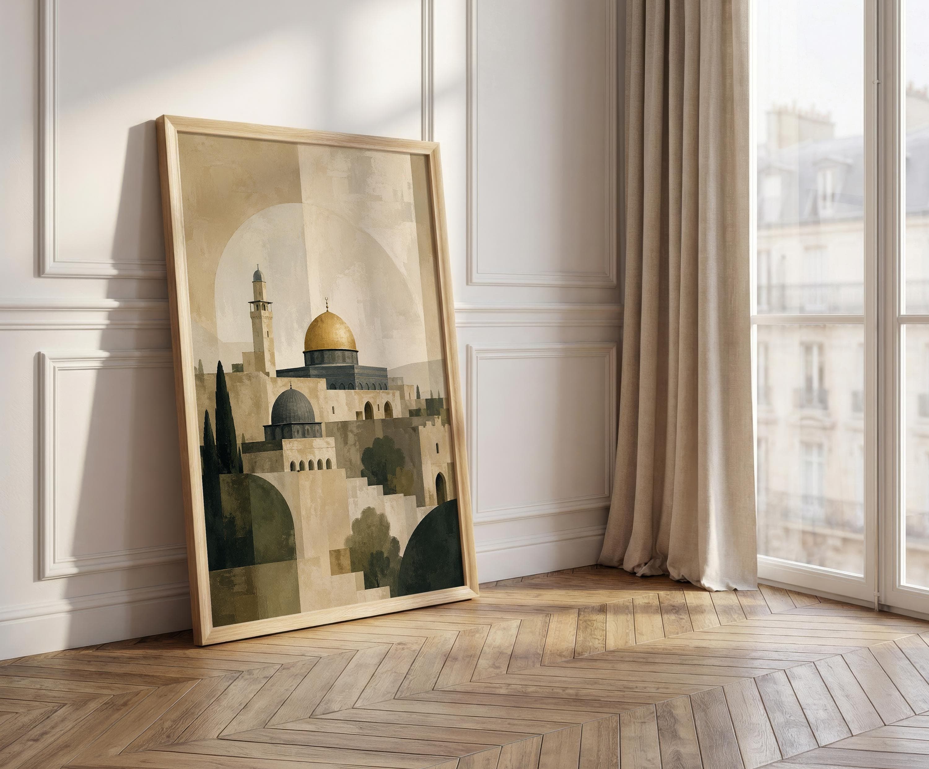 Al Aqsa Wall Art Print, Dome of the Rock Islamic Art, Abstract Mosque Architecture, Neutral Muslim Home Decor - image 3