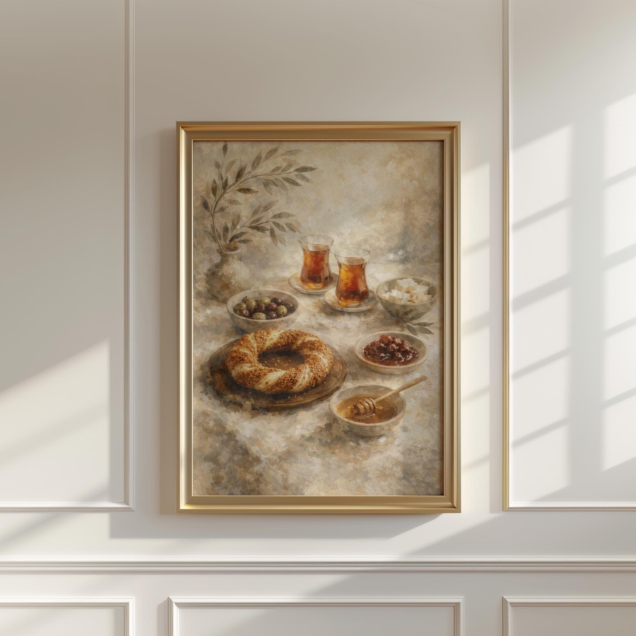 Turkish Breakfast Wall Art, Simit and Tea Print, Kitchen Decor, Food Wall Art, Neutral Still Life Artwork - image 4