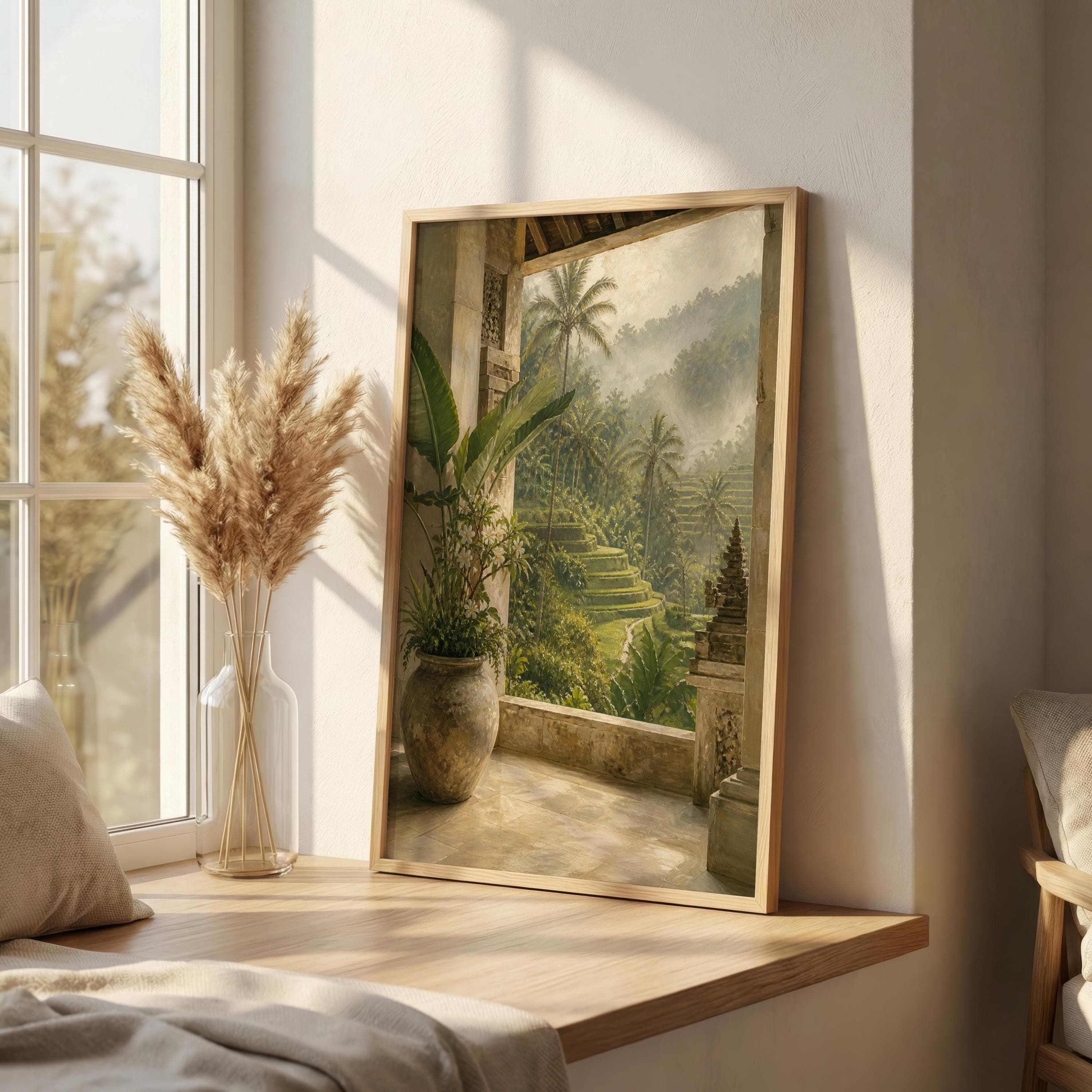 Bali Rice Terrace Wall Art Print, Ubud Landscape Painting, Tropical Bali Poster, Green Botanical Spa Resort Decor - image 3